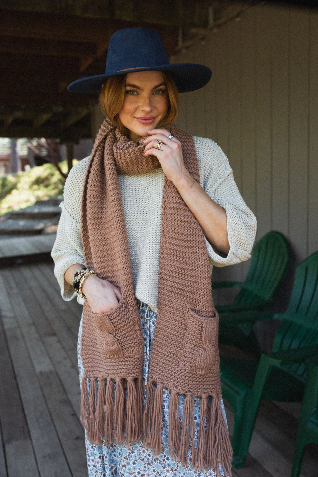 Kolby Knitted Pocket Scarf - Camel - Image 2