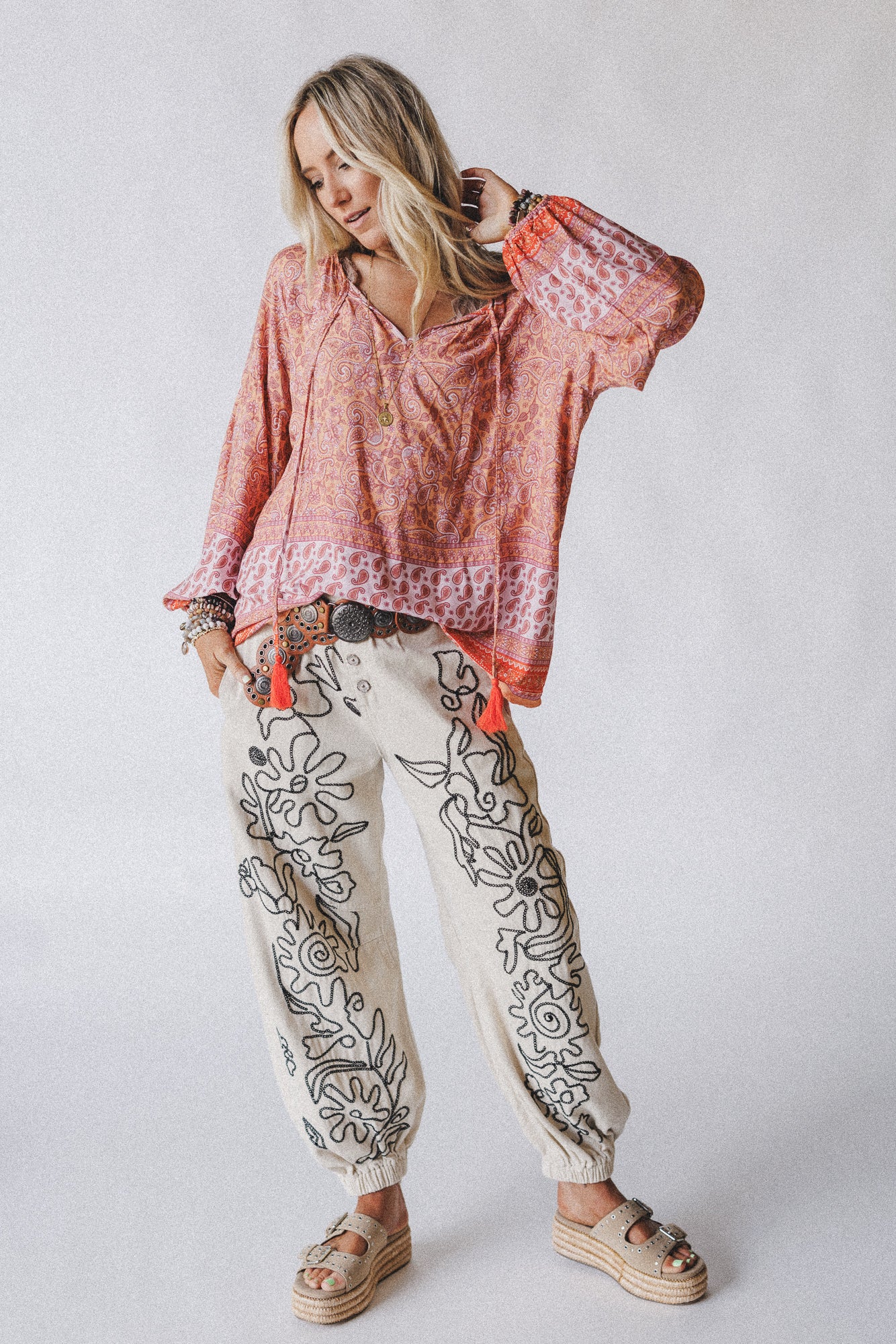 The Nest Lani Border Print Top - Orange Border Print - Image 6