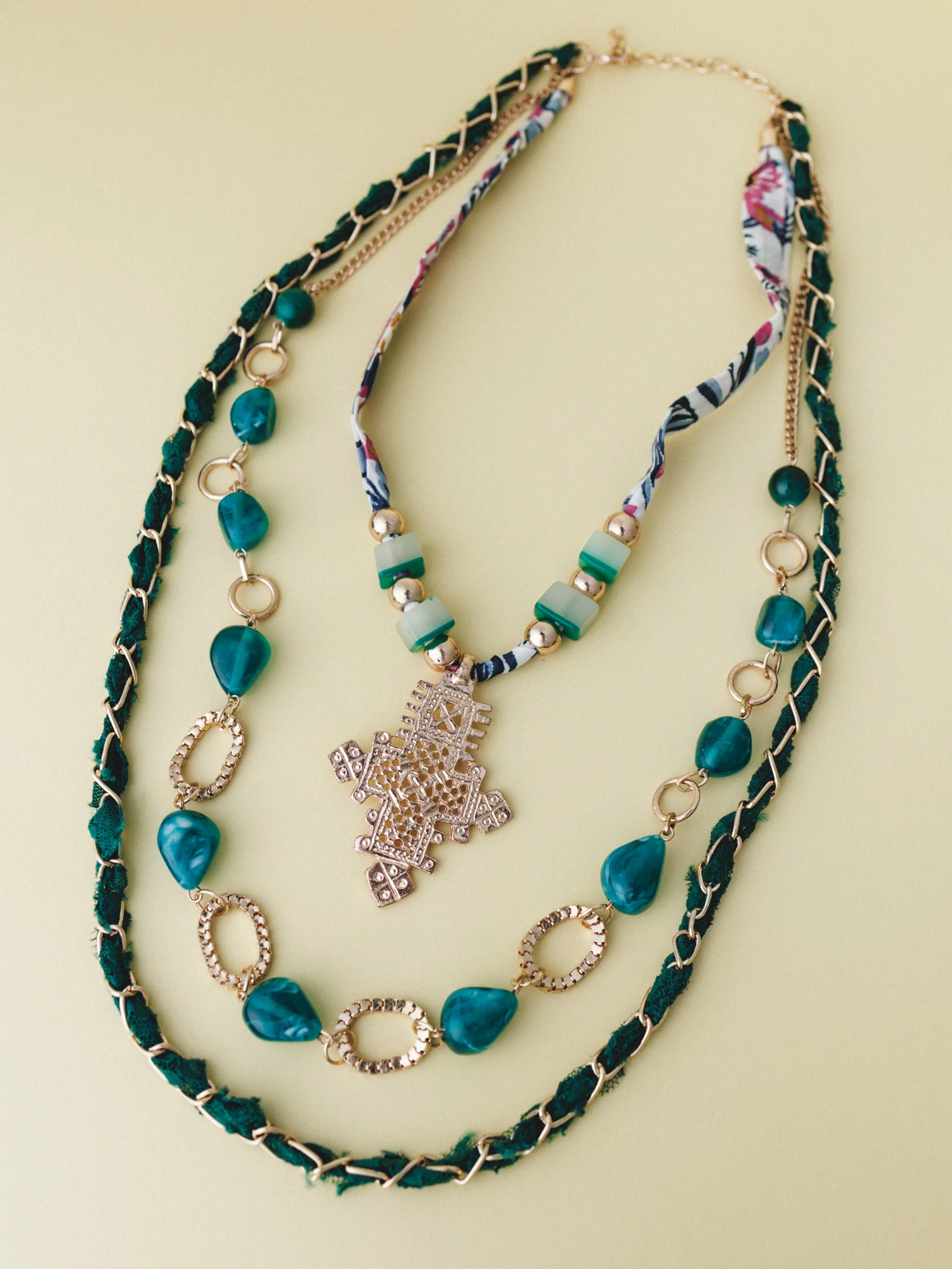 Layered Boho Necklace - Green - Image 4