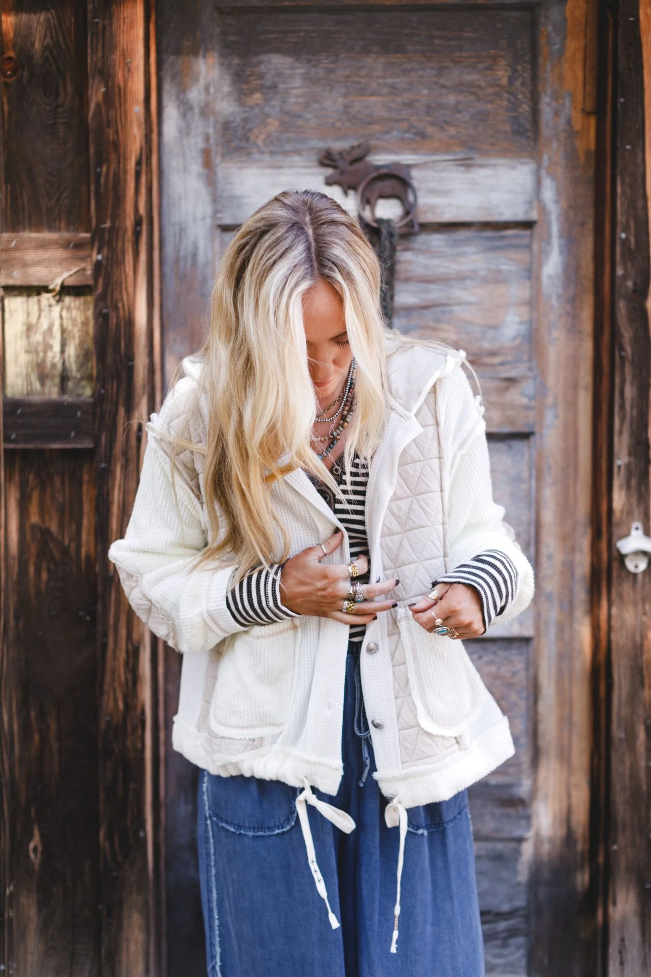 Leighton Button Up Jacket - Cream - Image 8