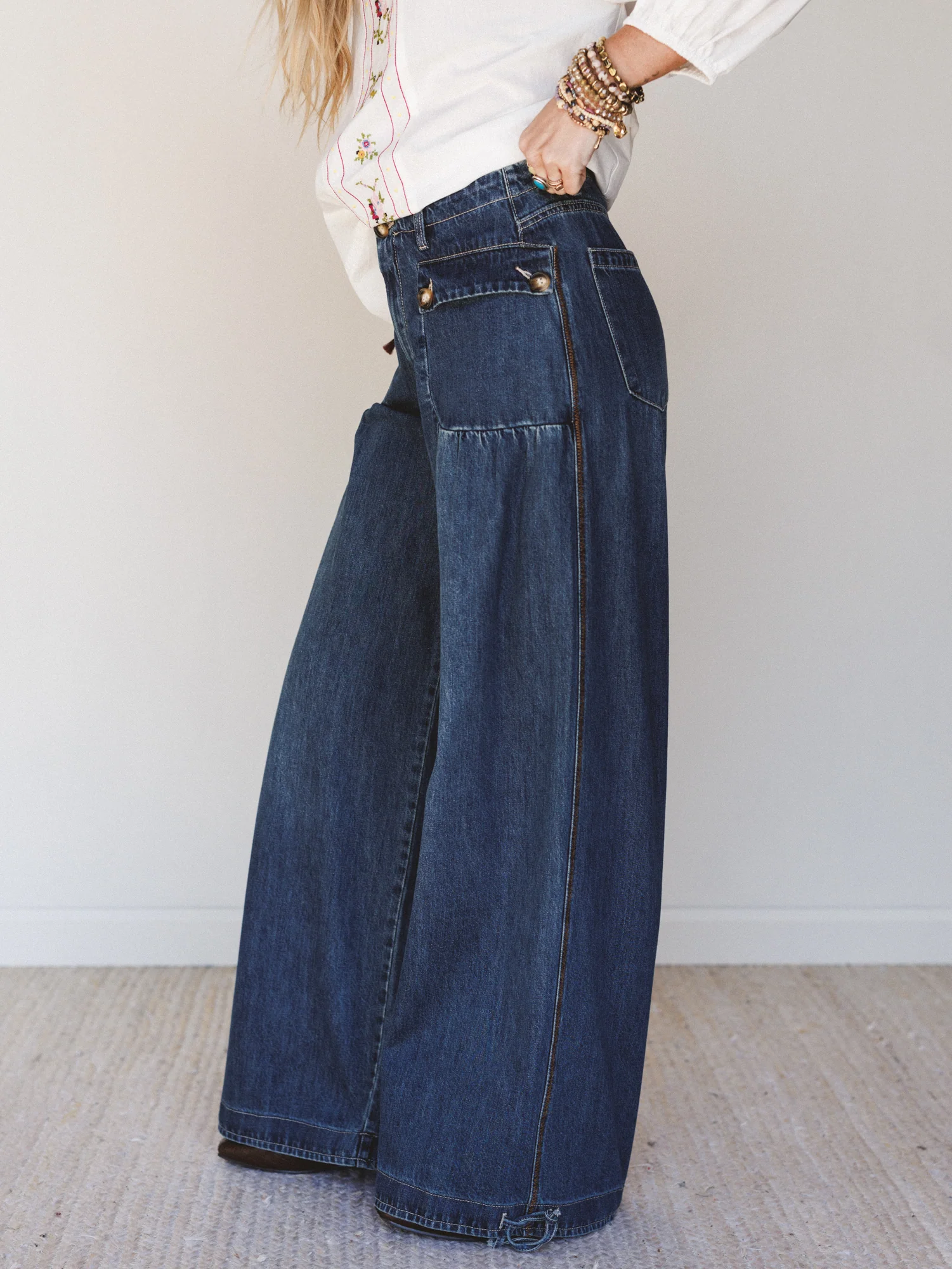 Let's Jet Set Wide Leg Jeans - Dark Denim - Image 3