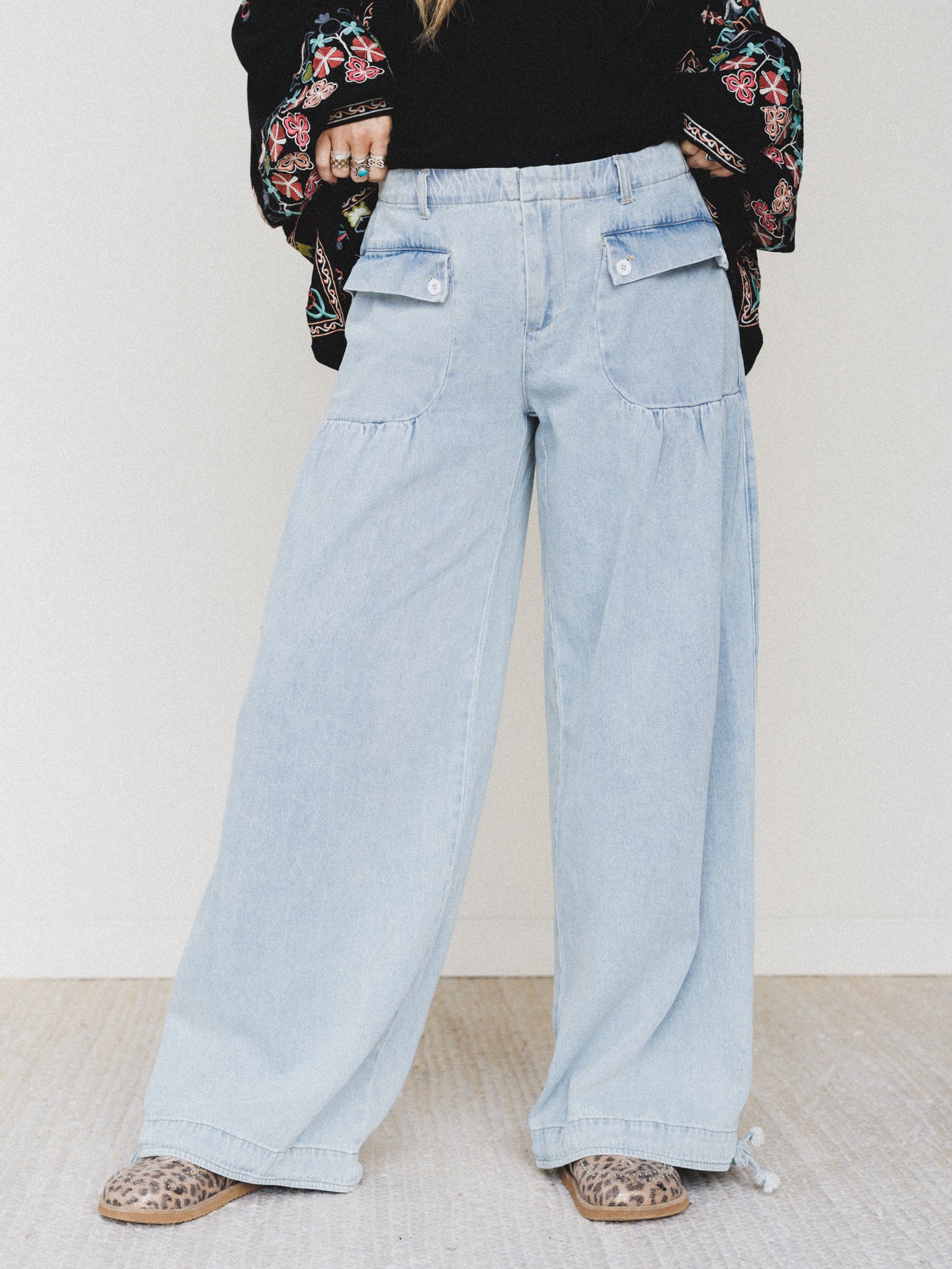Lets Jet Set Wide Leg Pants - Light Denim - Image 6