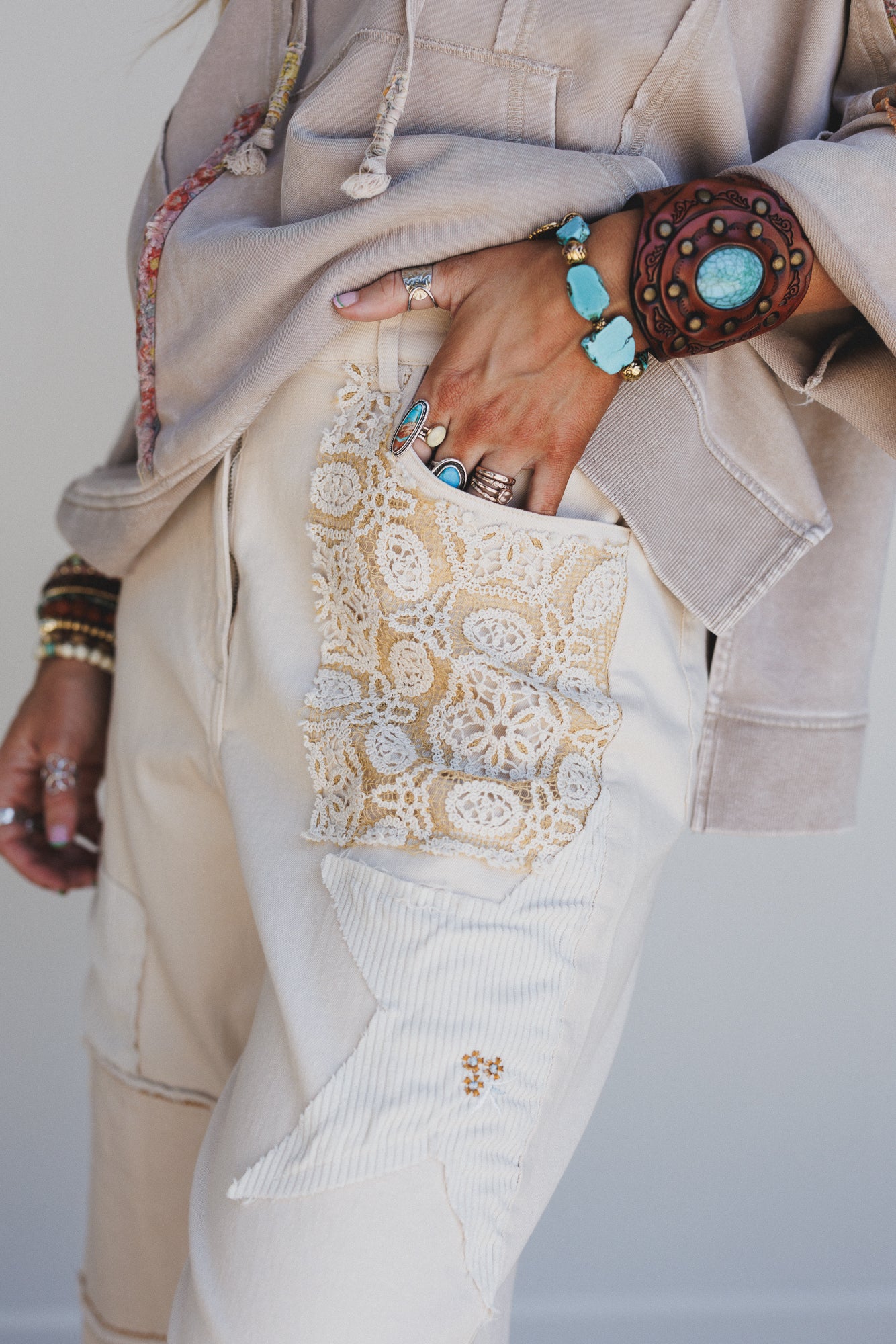 Liora Patchwork Pants - Cream - Image 3