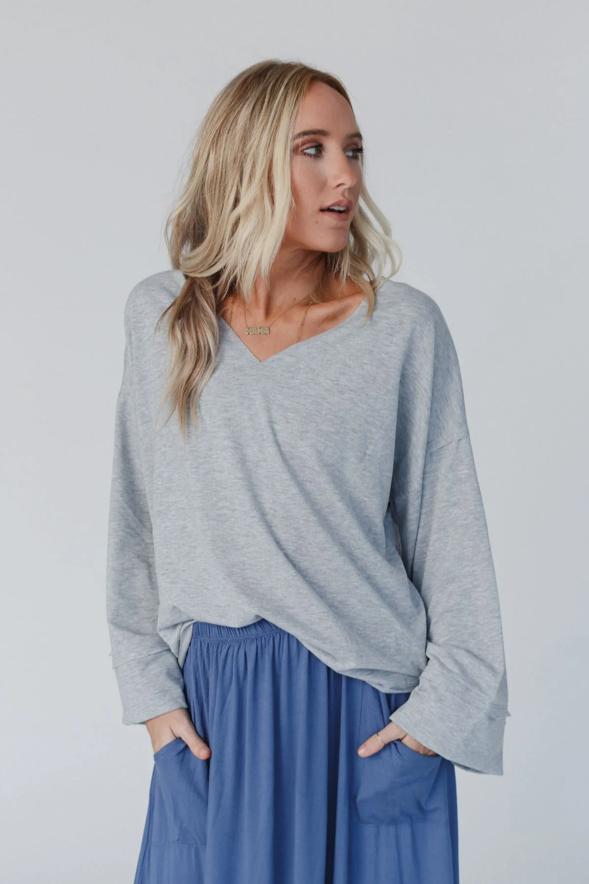The Nest Love It V Neckline Sweater Top - Heather Gray - Image 2