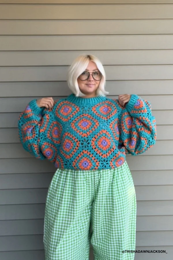 Made For Each Other Crochet Sweater - Teal Multi - Image 3