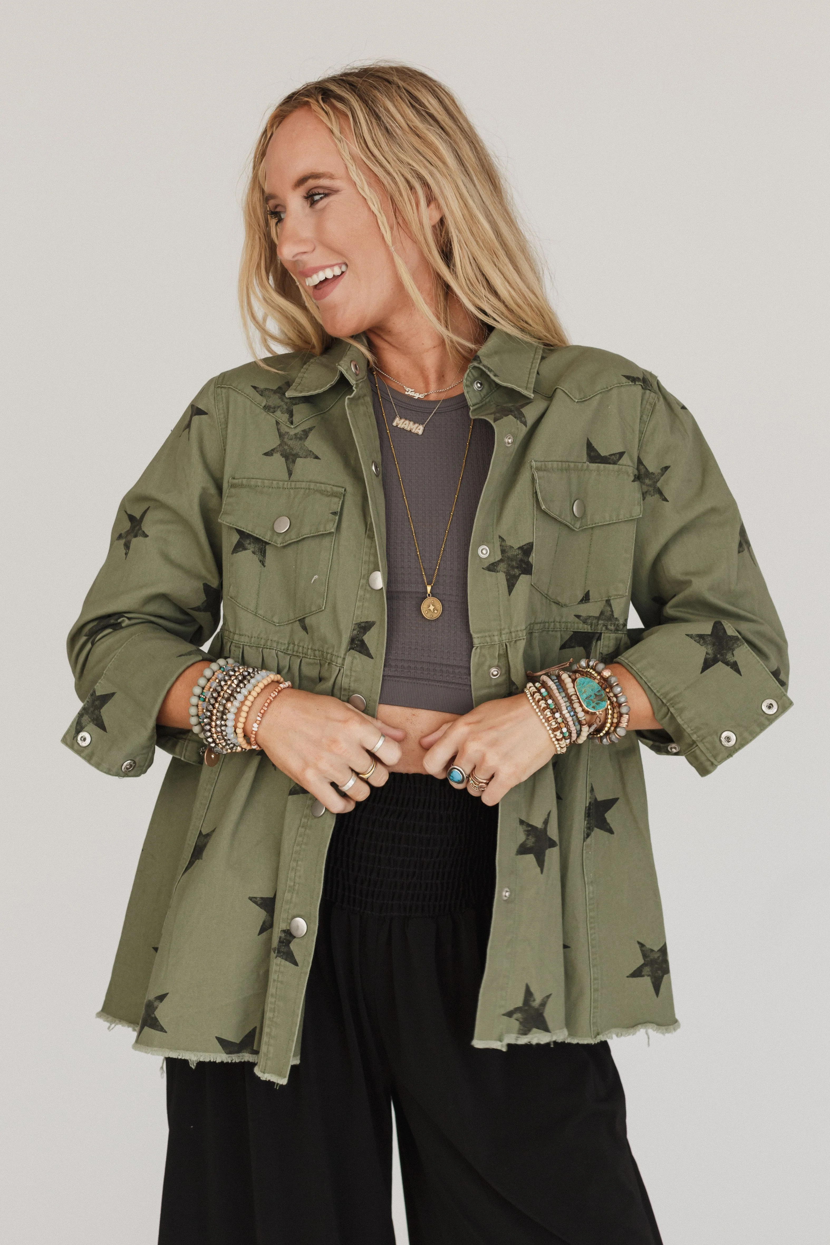 Made Of Stars Baby Doll Jacket - Olive - Image 3