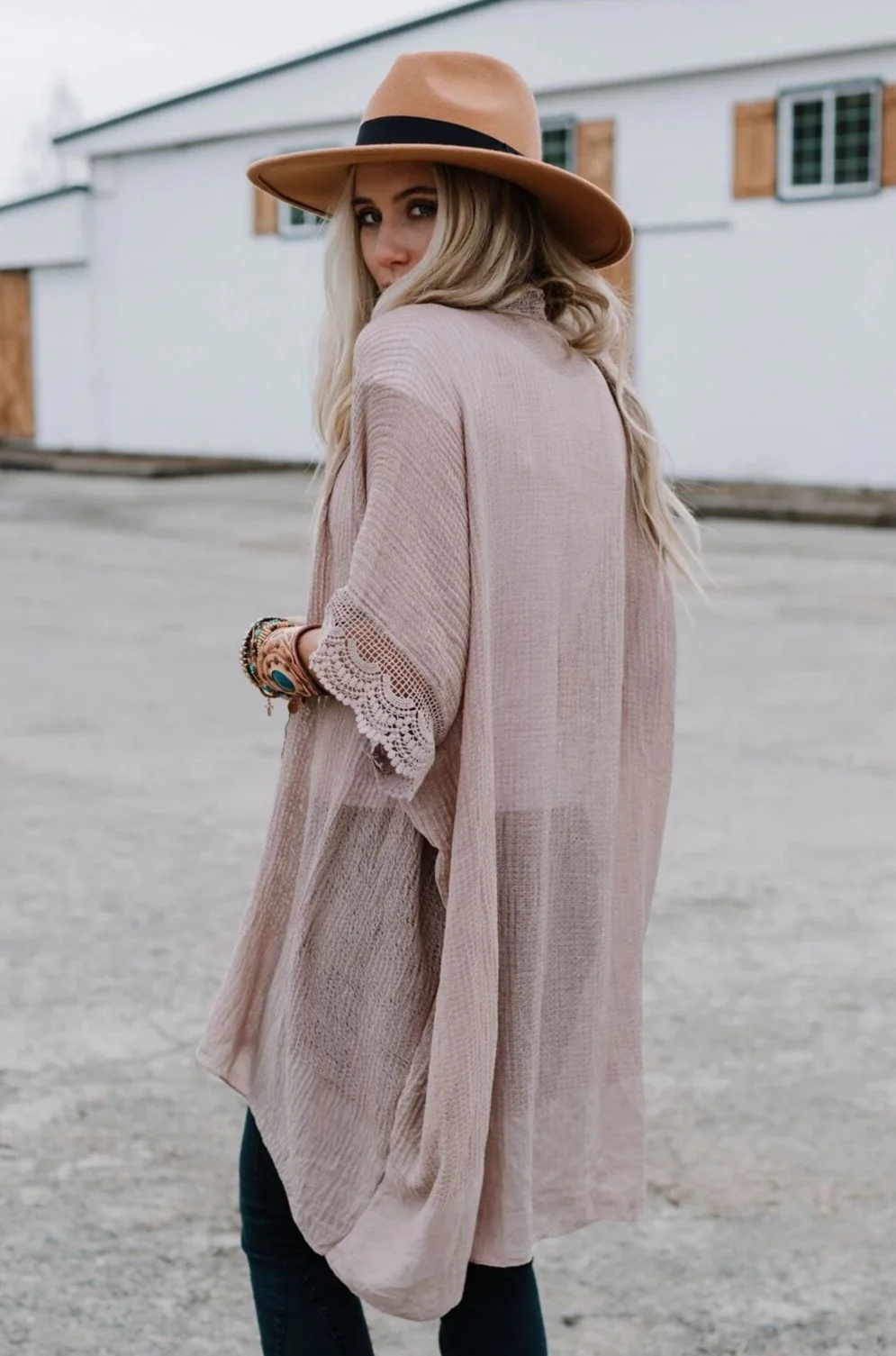 Marie Lace Trim Kimono - Mocha - Image 8