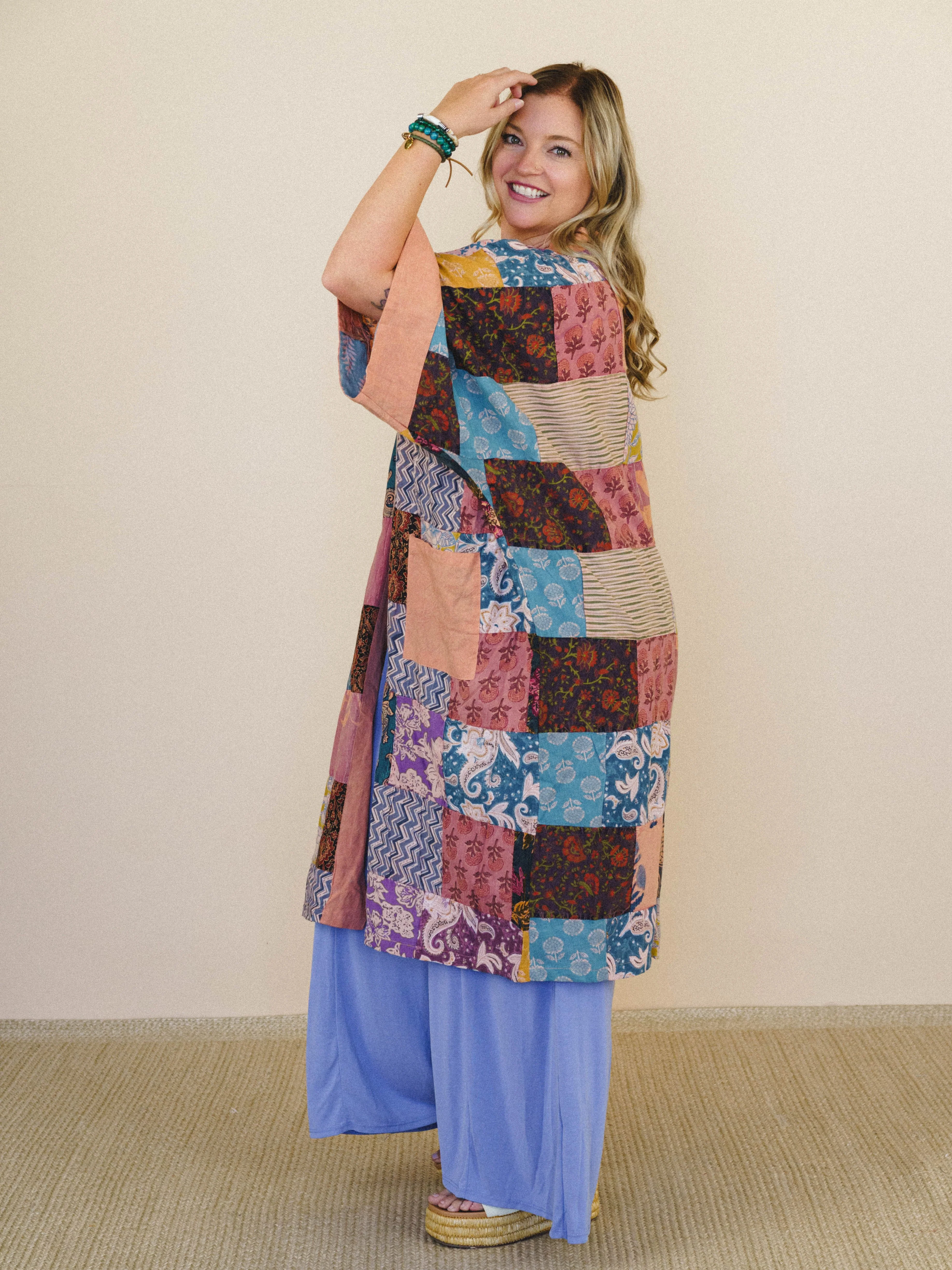 Market Maiden Patchwork Kimono - Peach Multi - Image 3