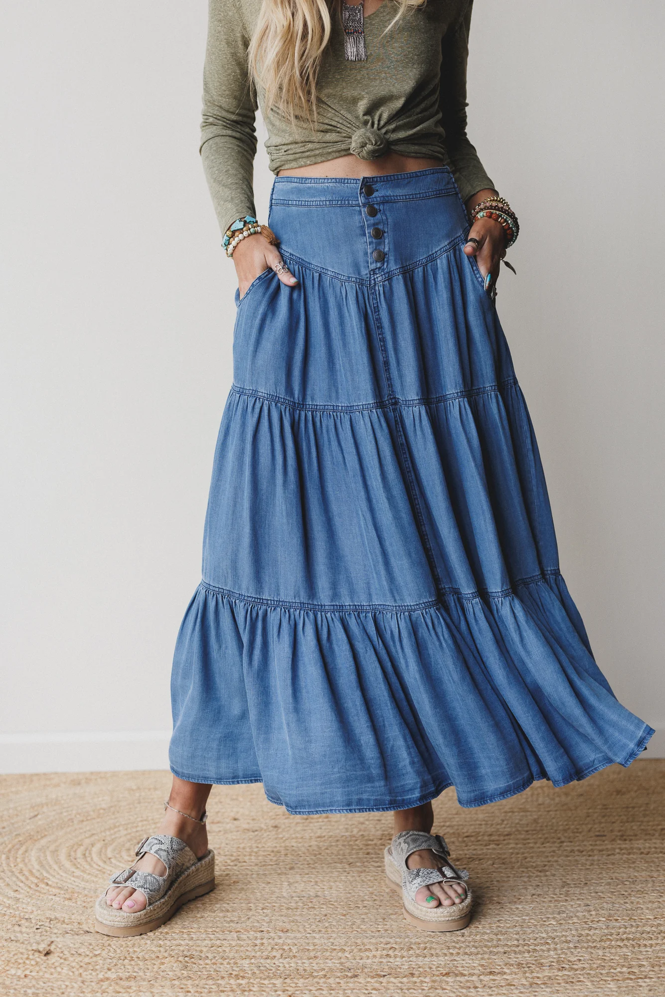 Meadow Blues Maxi Skirt - Denim - Image 2