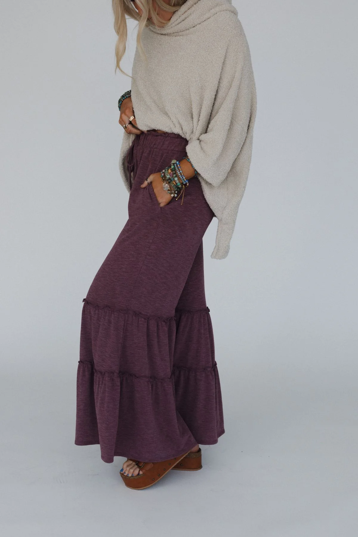 The Nest Milla Ruffled Wide Leg Pants - Burgundy - Image 6