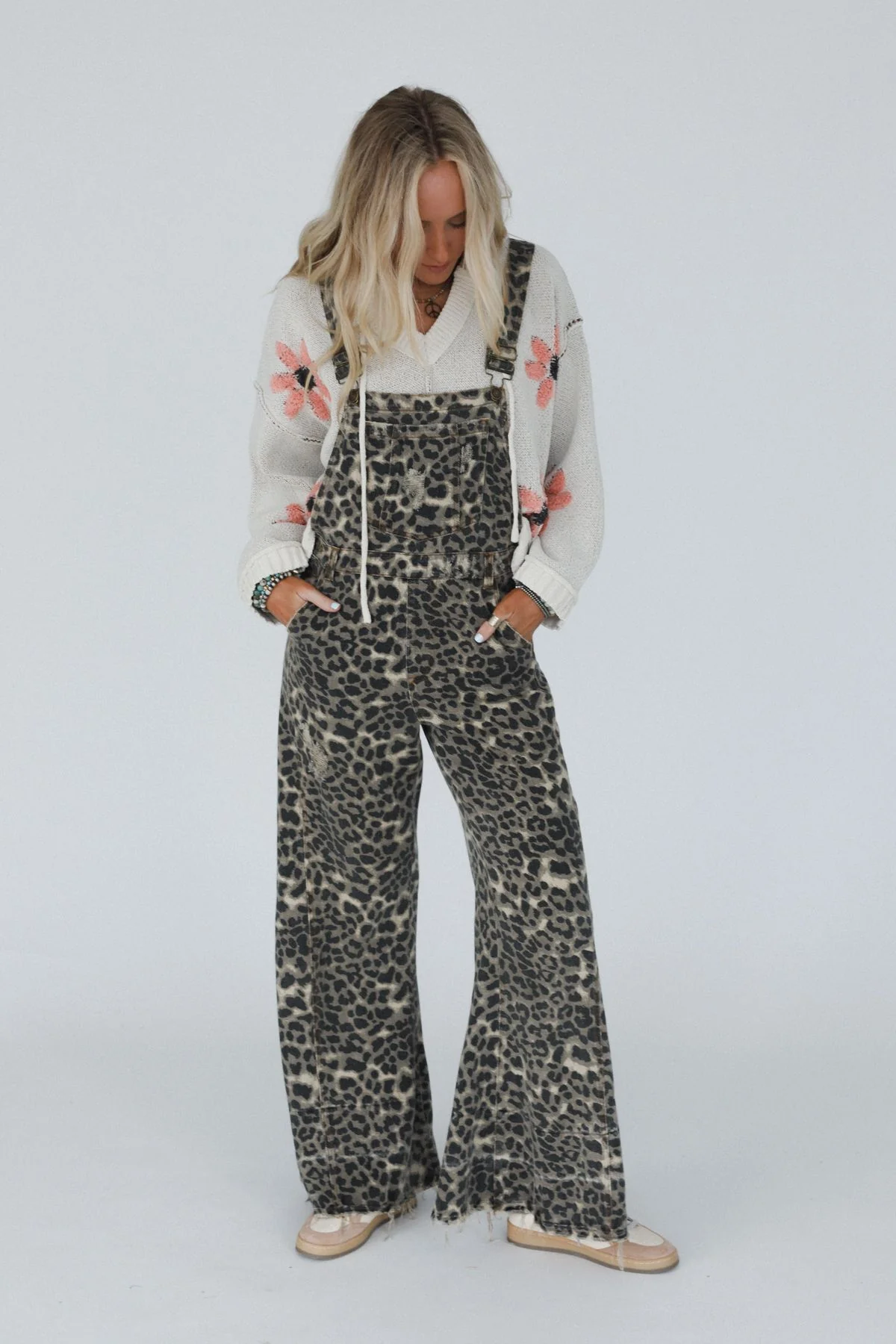 Milly Distressed Hem Wide Leg Overall - Brown Leopard - Image 7