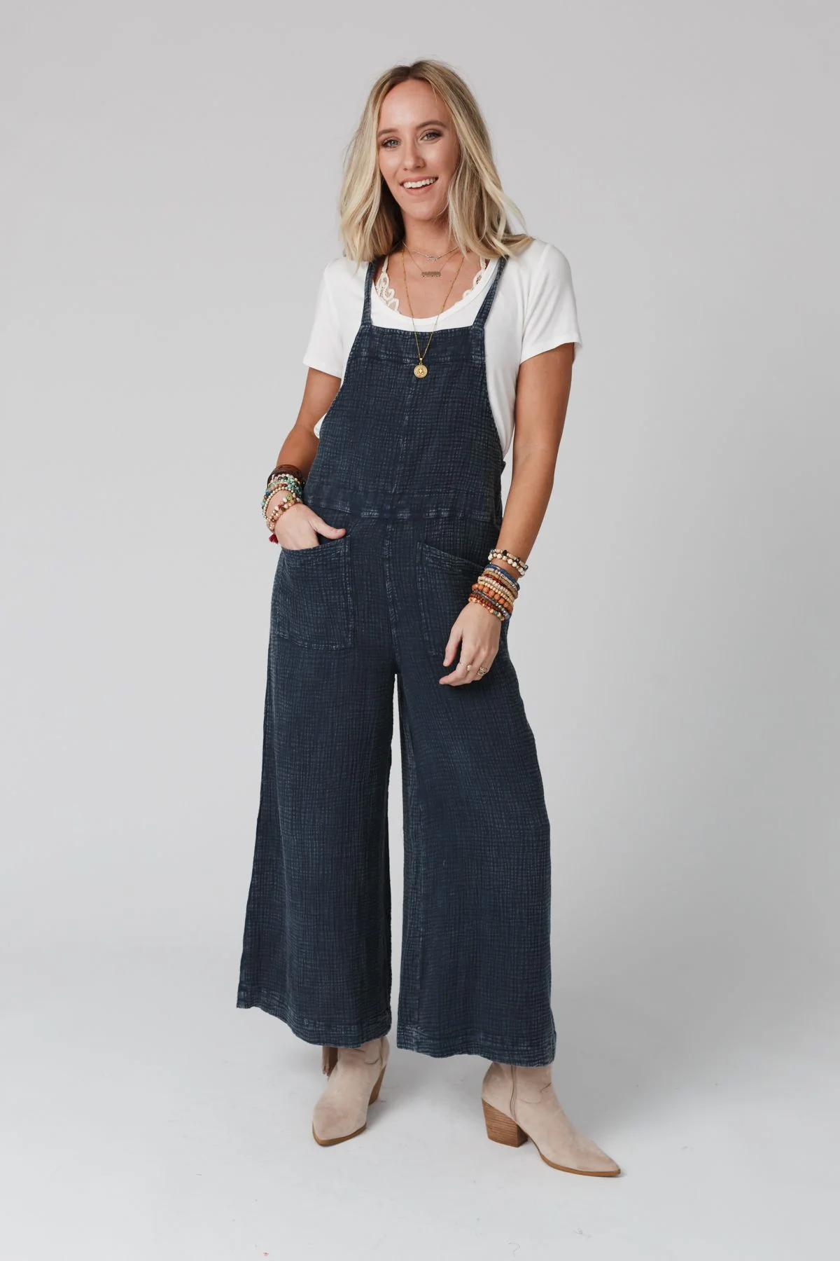 Molly Tie Back Overalls - Faded Denim - Image 4