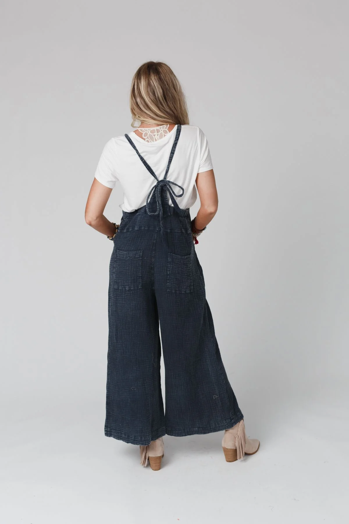 Molly Tie Back Overalls - Faded Denim - Image 5