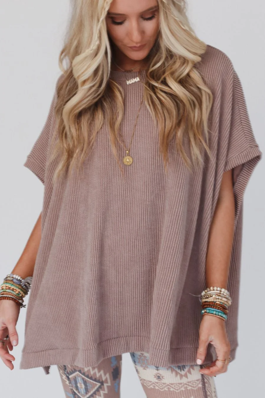 The Nest Moon Glow Texture Knit Top - Acorn