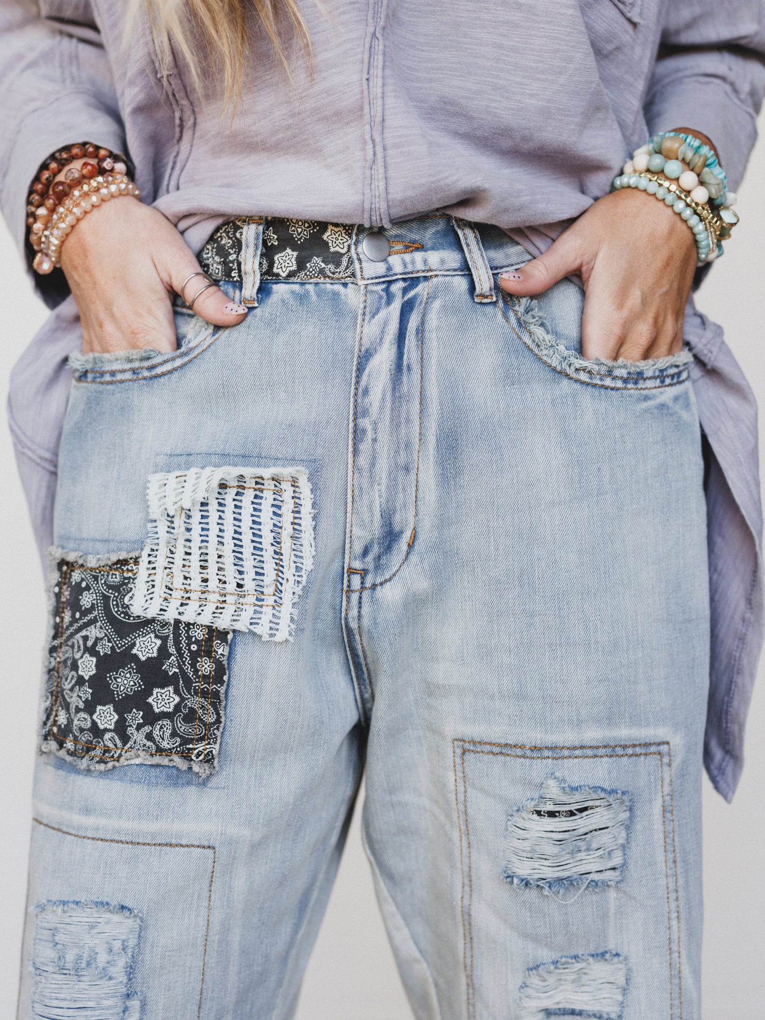 Offshore Patchwork Detail Pants - Denim - Image 3