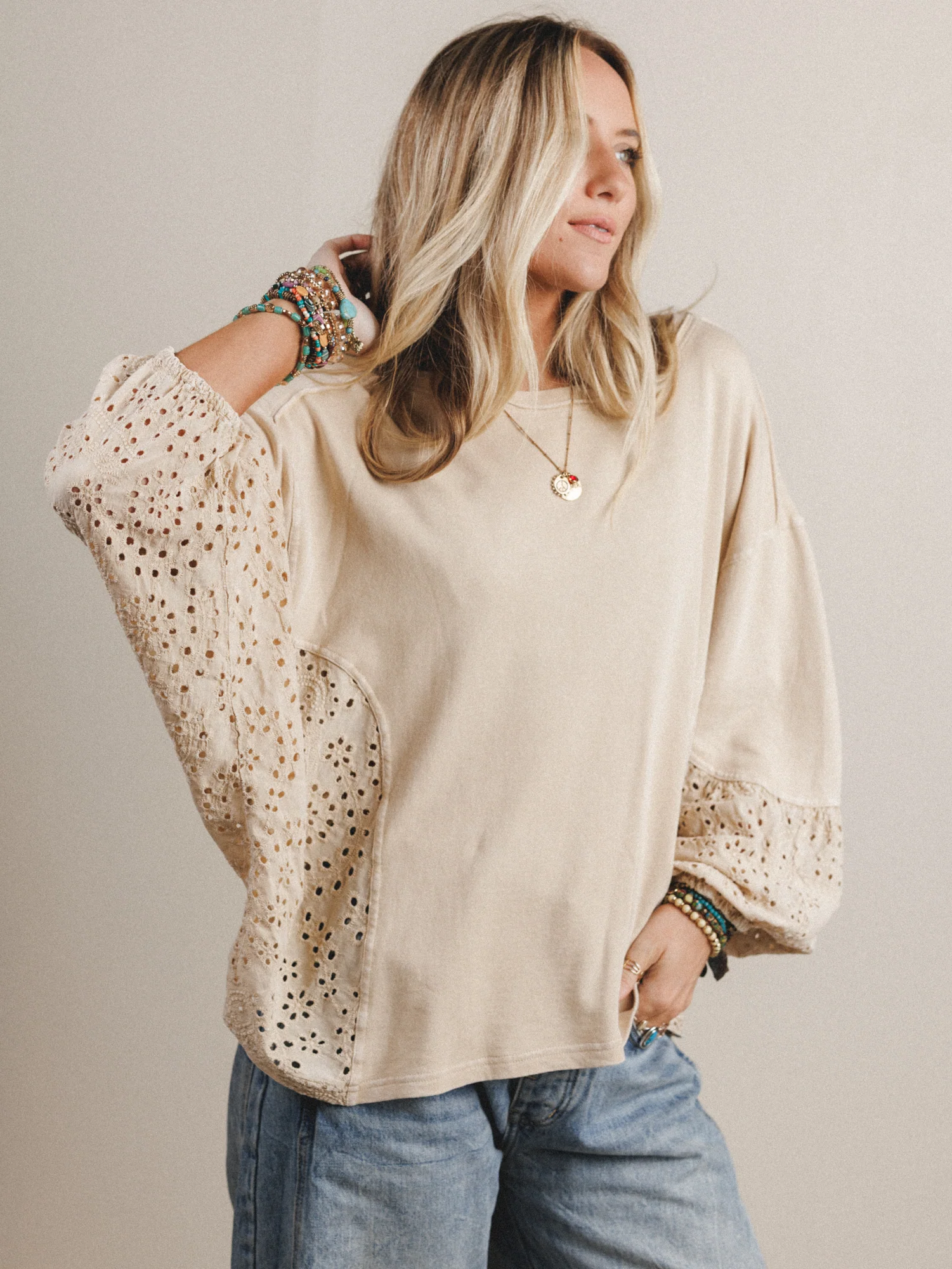 On Point Eyelet Knit Top - Natural - Image 6