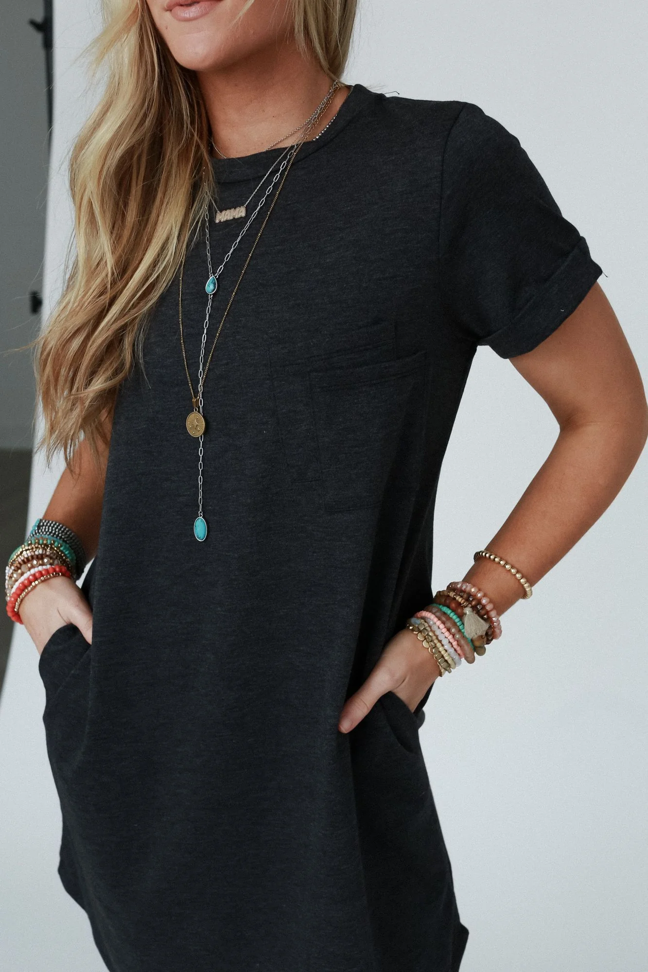 The Nest On The Daily Pocket Tee Dress - Charcoal 2Tone - Image 3