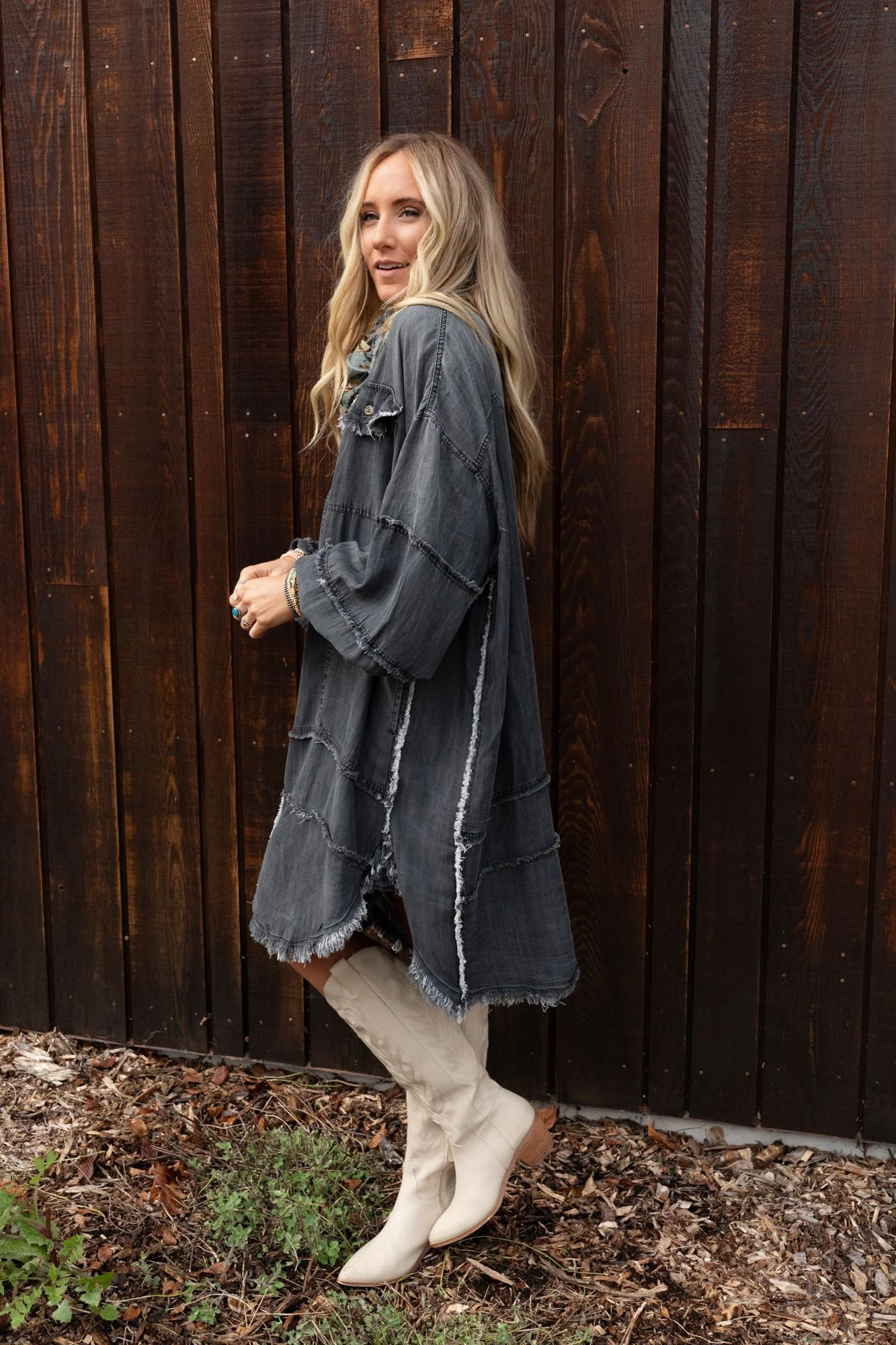 Ophelia Oversized Denim Dress - Black Denim - Image 4