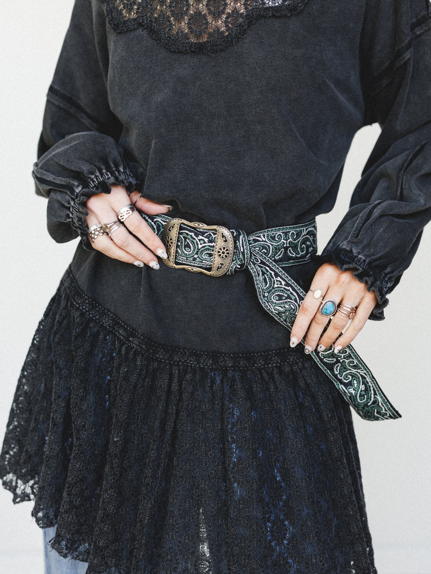 Paisley Party Belt - Dusty Sage