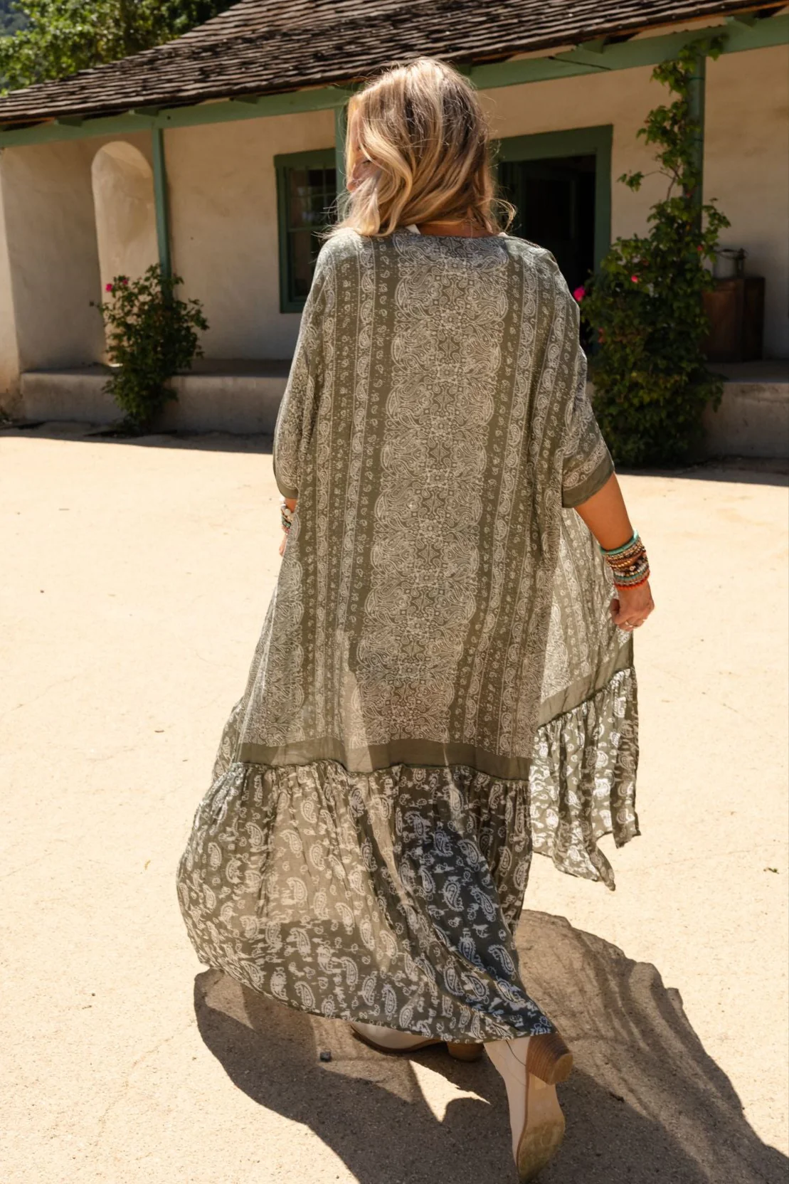Paisley Tapestry Free Flow Duster Kimono - Olive - Image 10