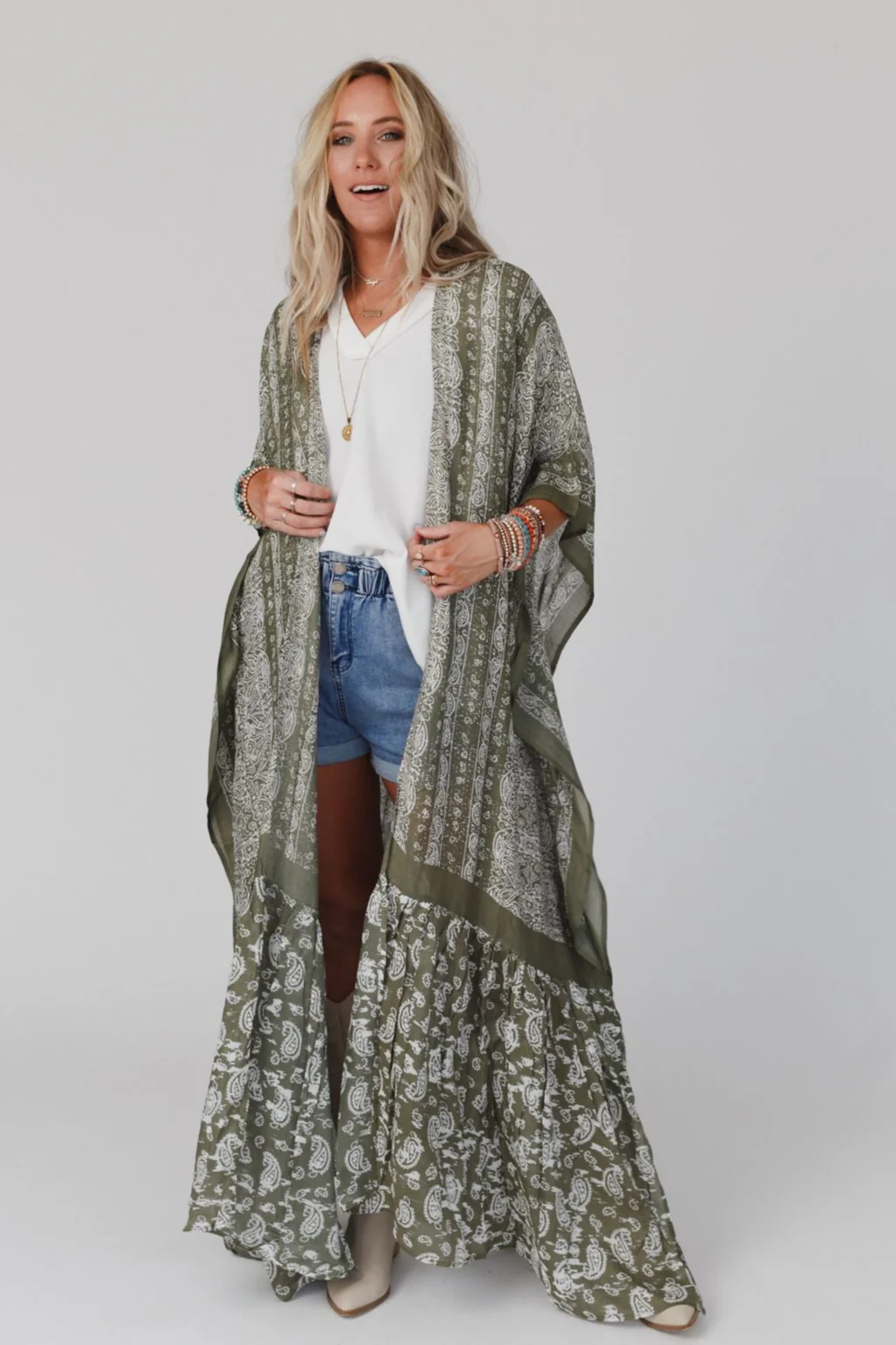 Paisley Tapestry Free Flow Duster Kimono - Olive - Image 6