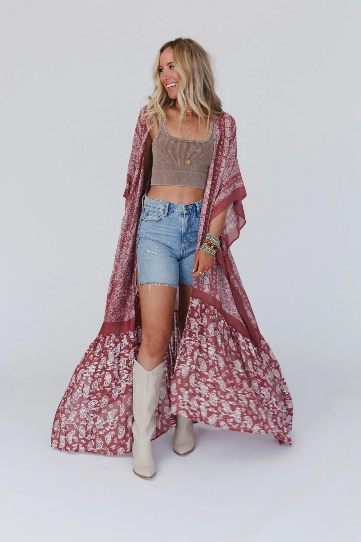 Paisley Tapestry Free Flow Duster Kimono - Wine - Image 3