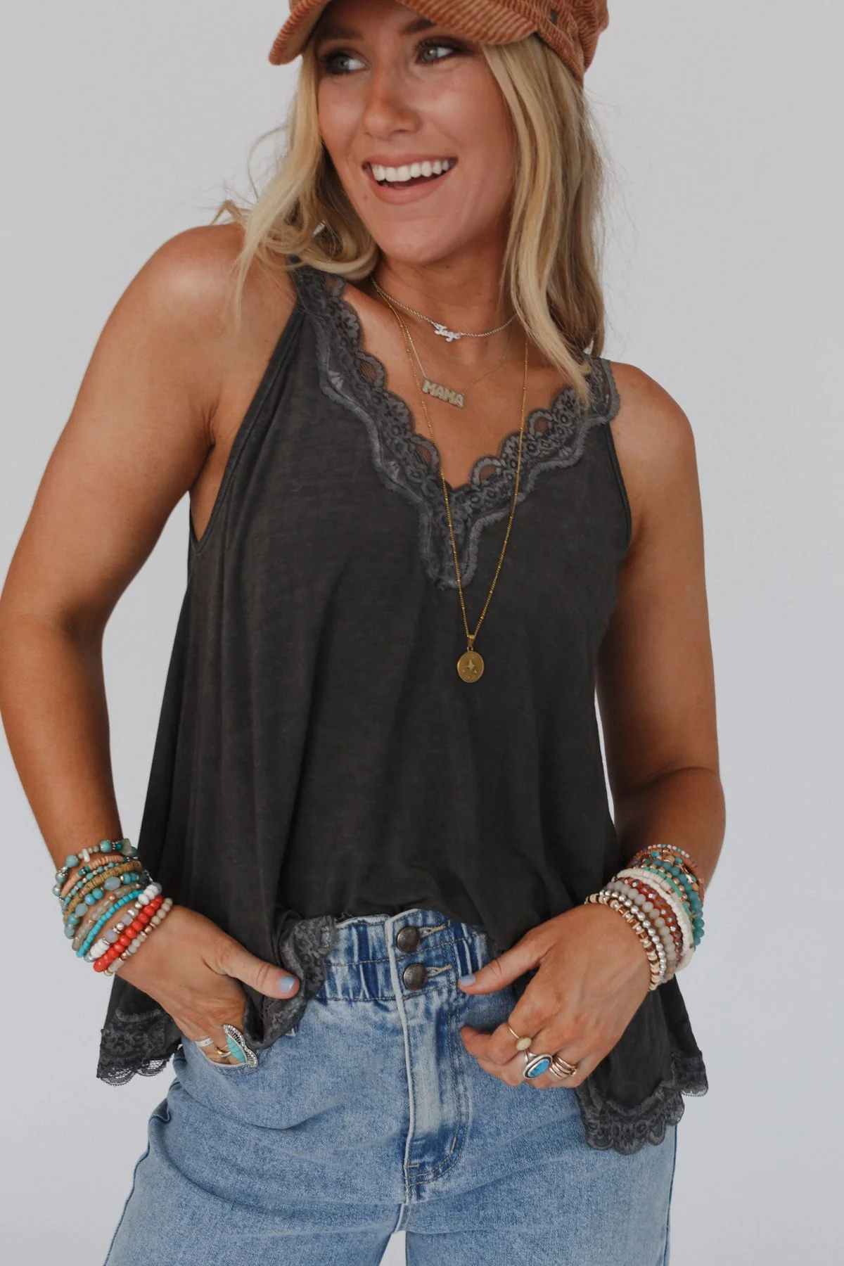 Palm Desert Lace Trim Top - Black - Image 7