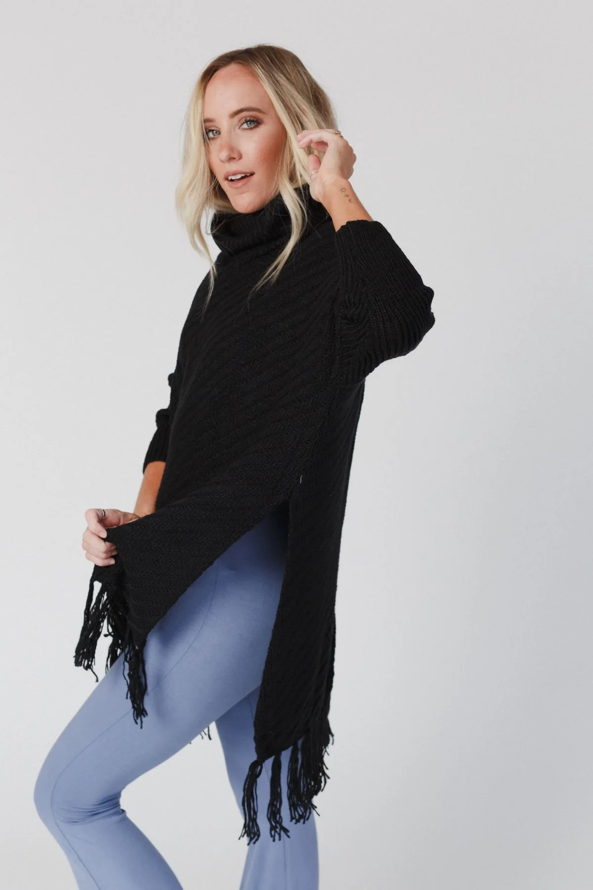 Paloma Poncho Sweater - Black - Image 7