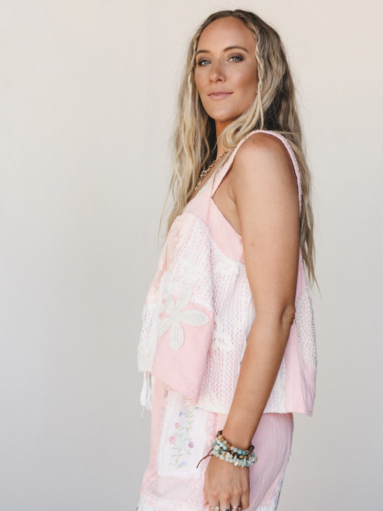 Patchwork Parade Woven Top - Pale Pink - Image 3