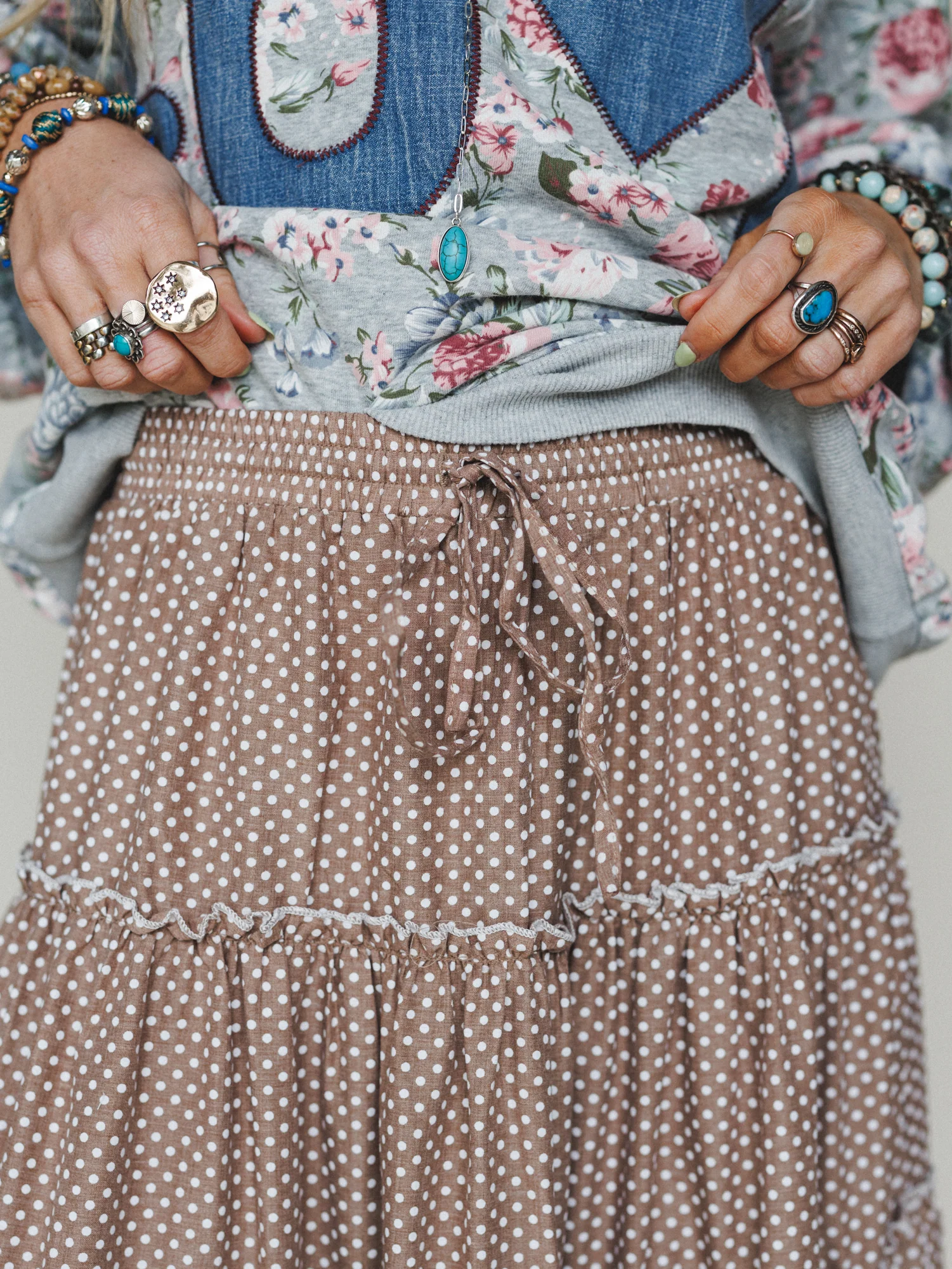 Polka Dot Darling Maxi Skirt - Mocha - Image 3