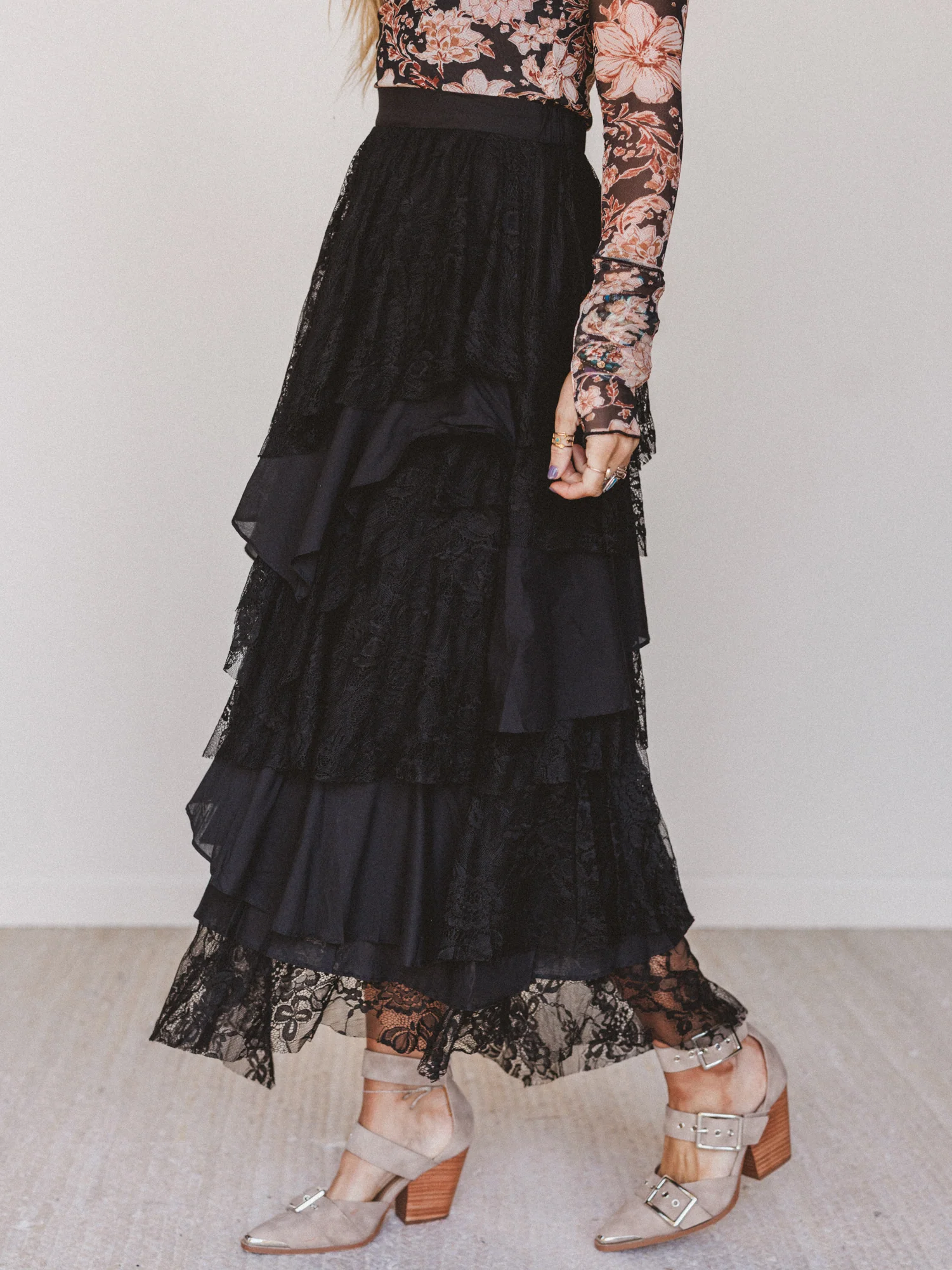 Quiet Getaway Lace Maxi Skirt - Black - Image 2