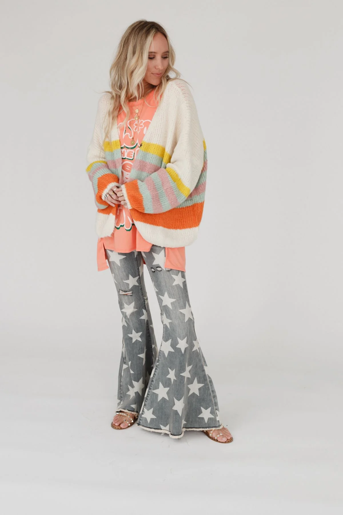 Retro Babe Striped Cardigan - Cream - Image 6