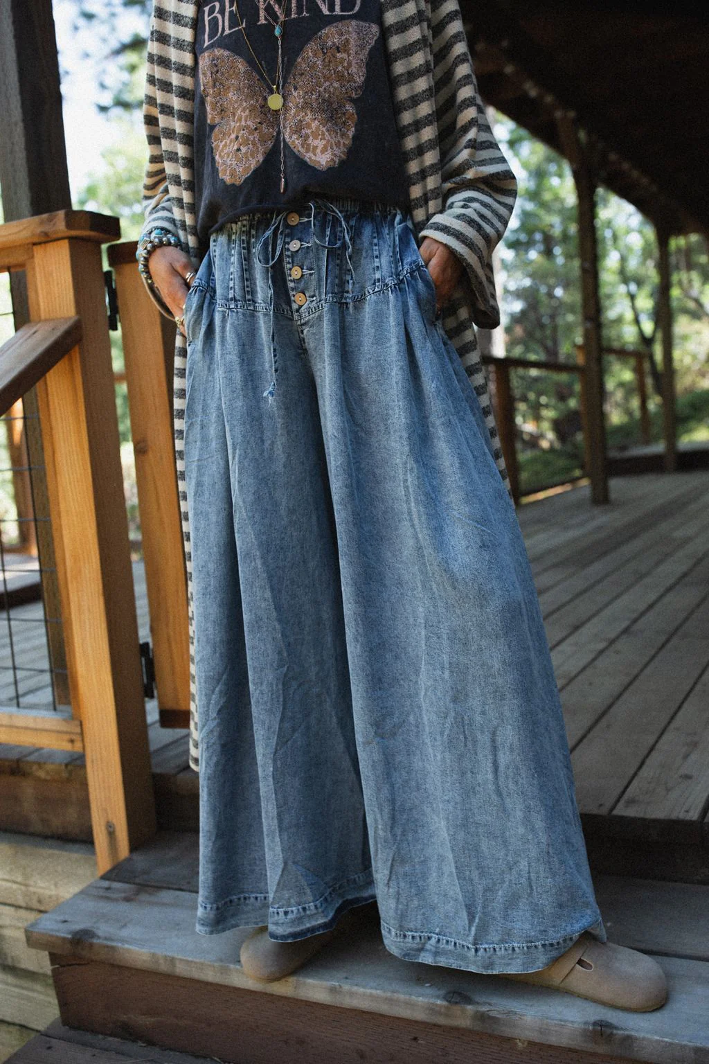 Retro Groove Wide Leg Pants - Denim - Image 3