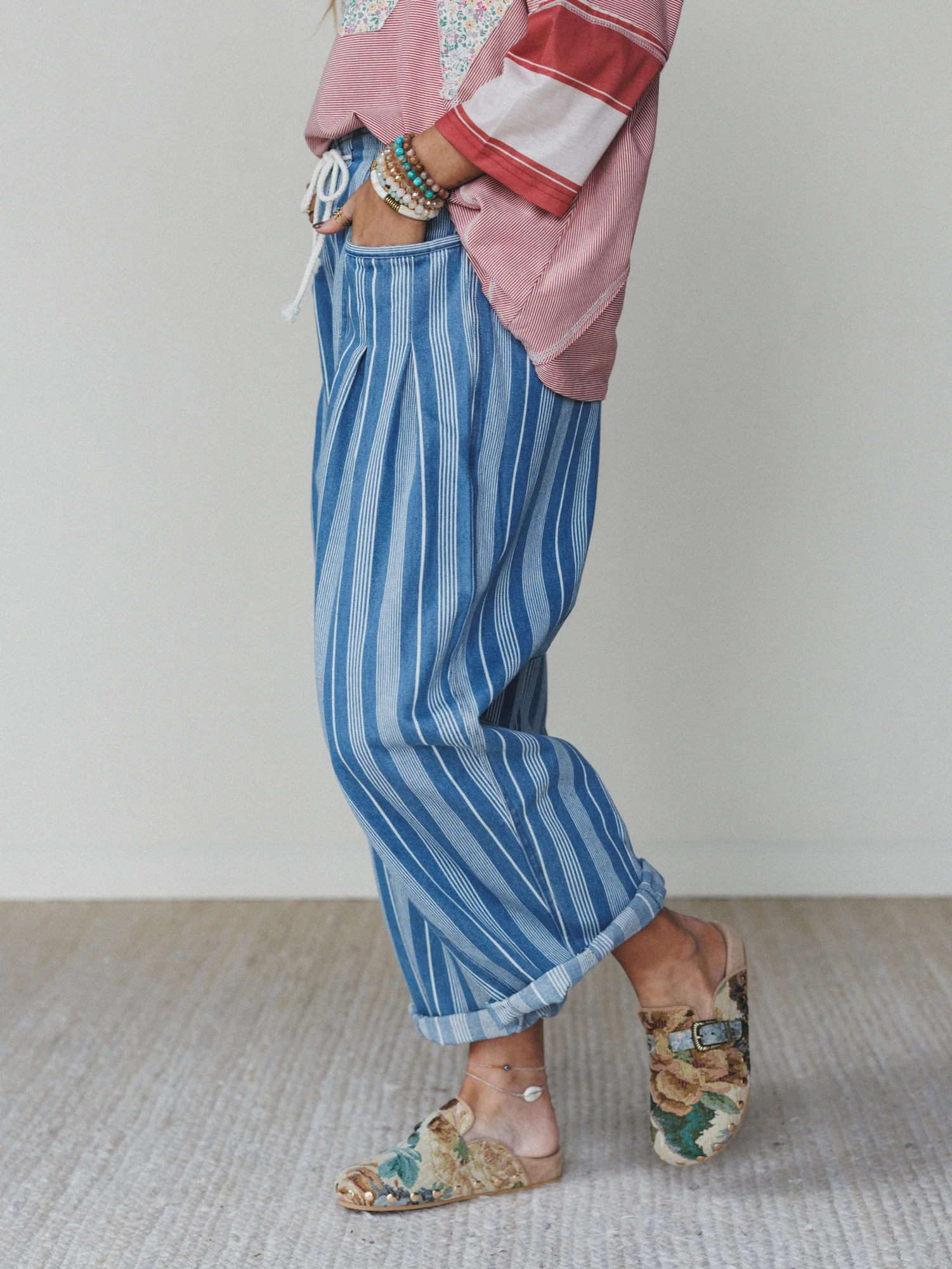 Right Step Striped Pants - Light Denim - Image 4