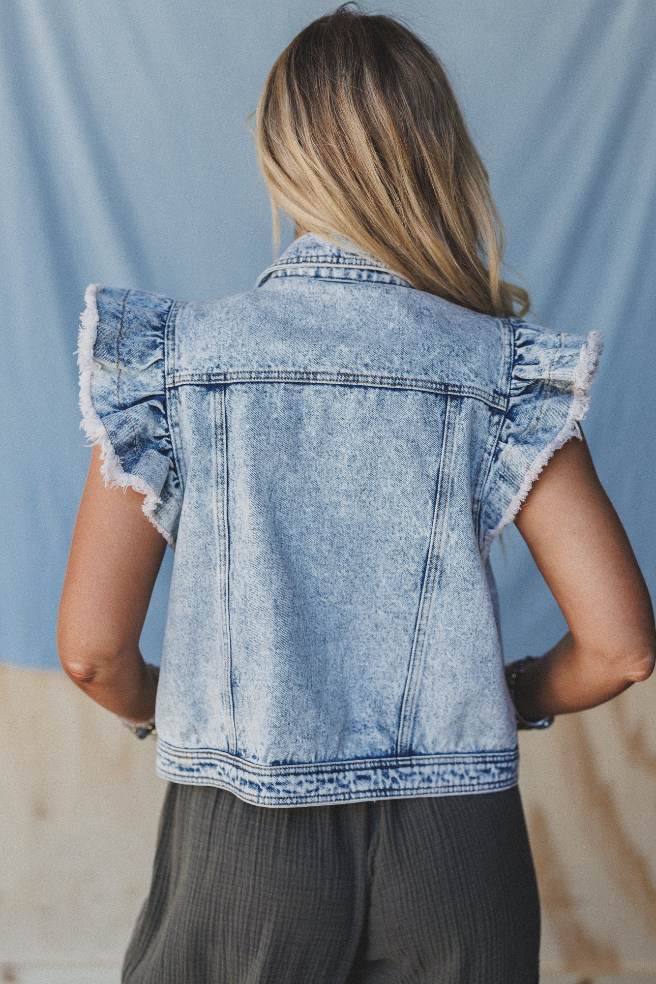 Ruffle And Roam Denim Jacket - Light Wash - Image 5