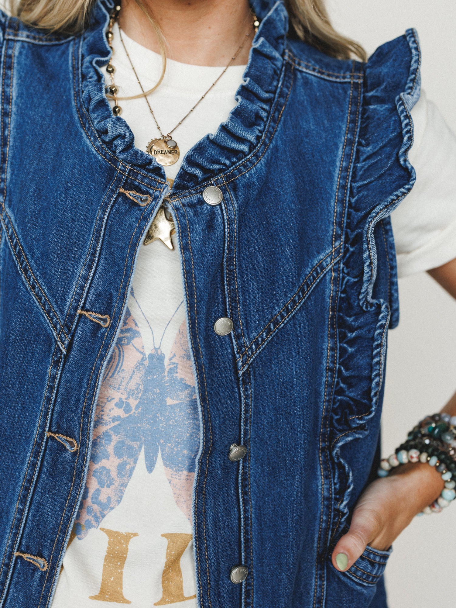 Ruffle Rebel Denim Vest - Denim - Image 4