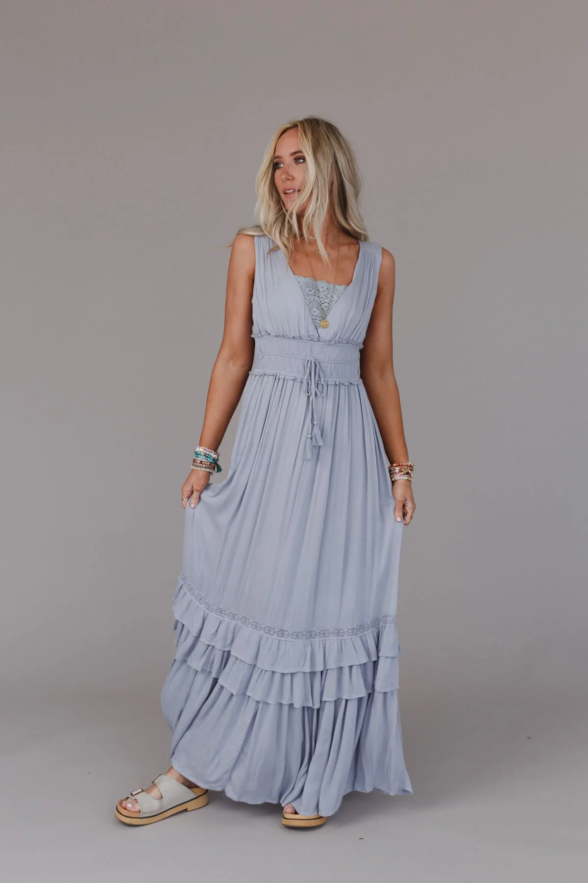Santa Maria Tiered Lace Maxi Dress - Washed Gray - Image 6