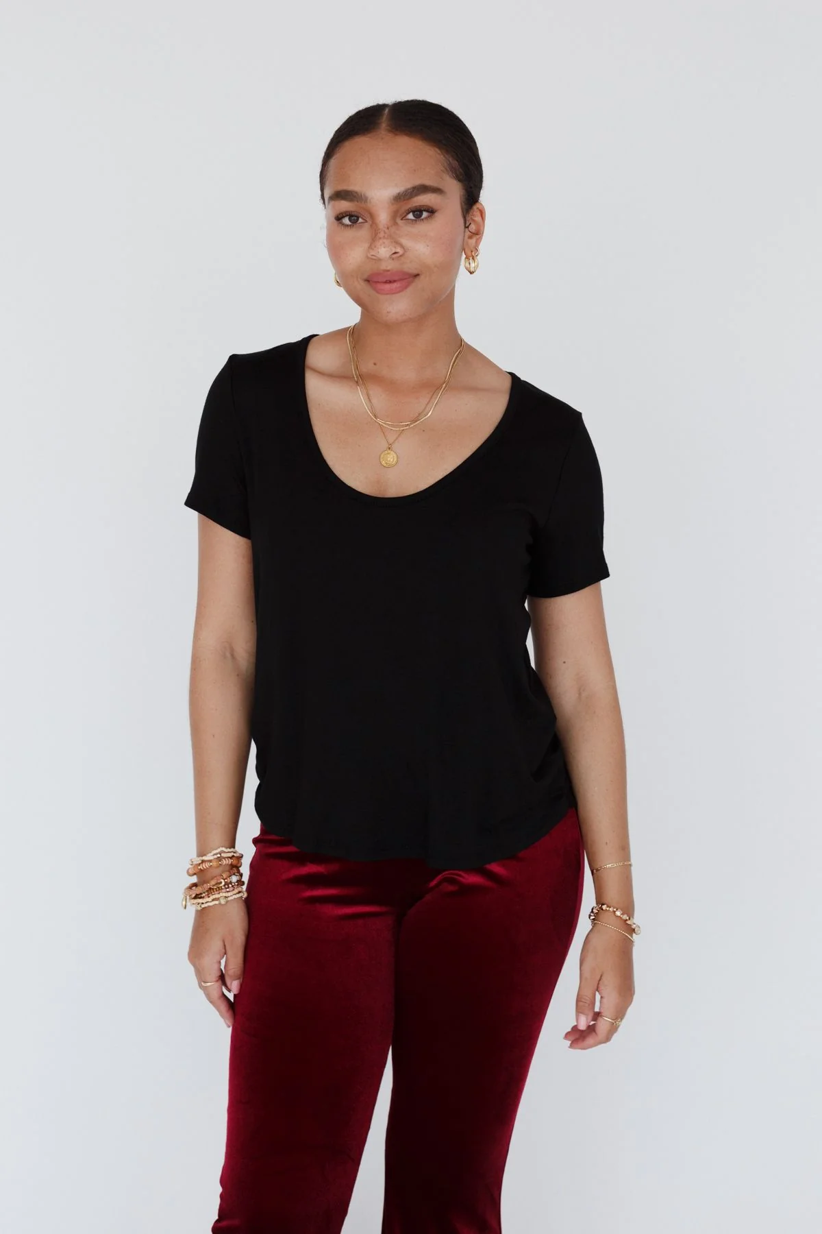 Scoop Neck Bralette Tee - Black - Image 3