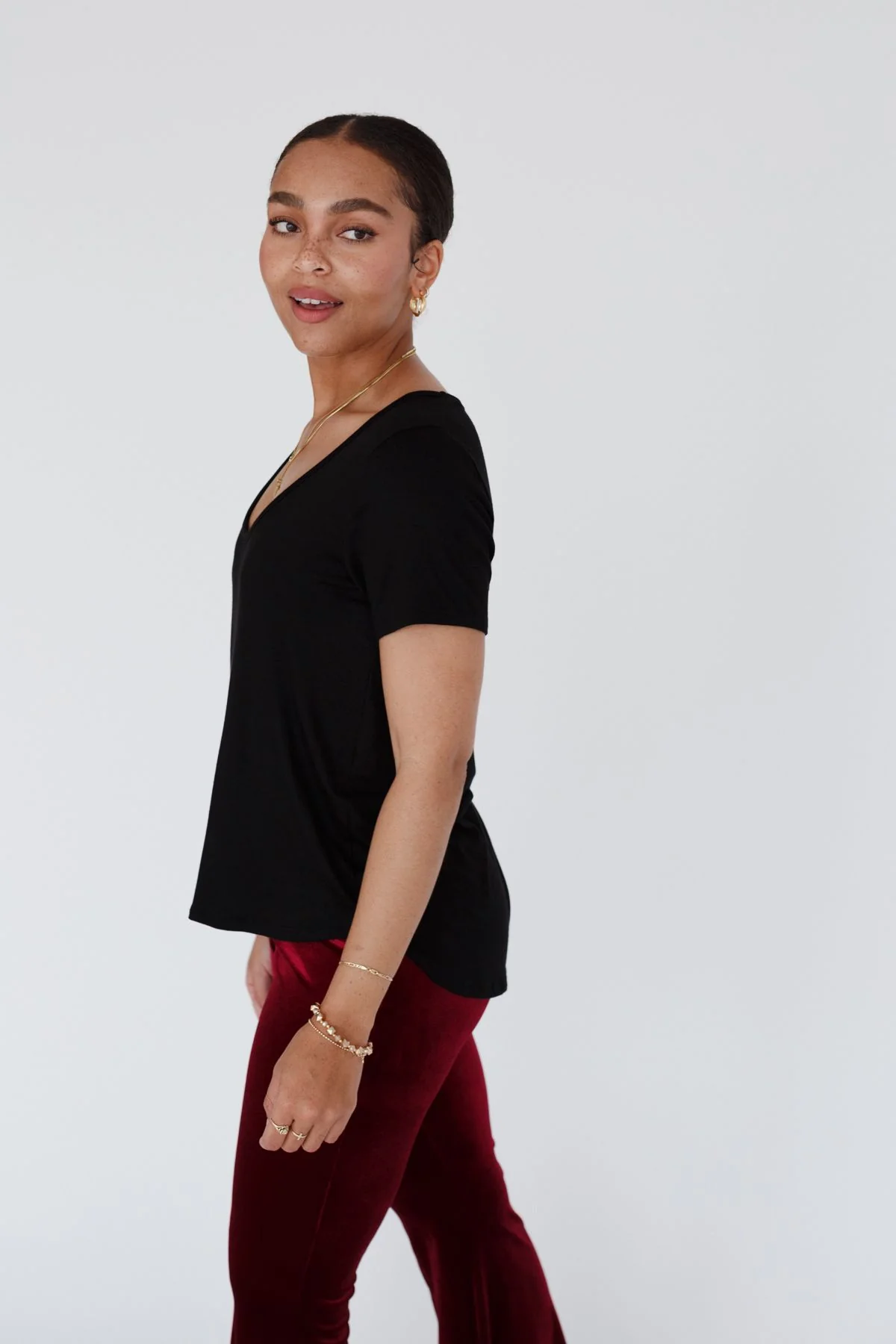 Scoop Neck Bralette Tee - Black - Image 4