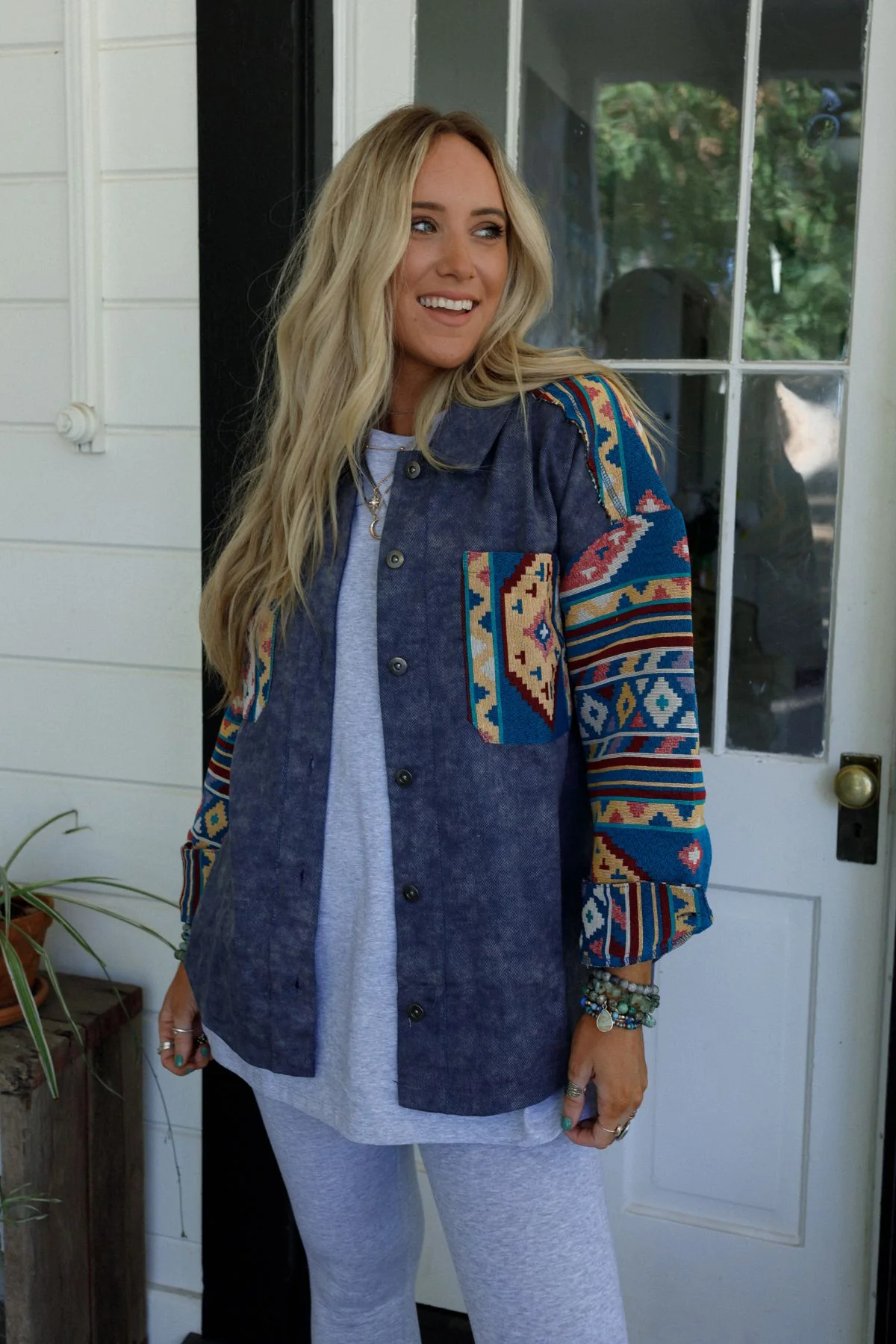 Scout Printed Sleeve Jacket - Denim - Image 3