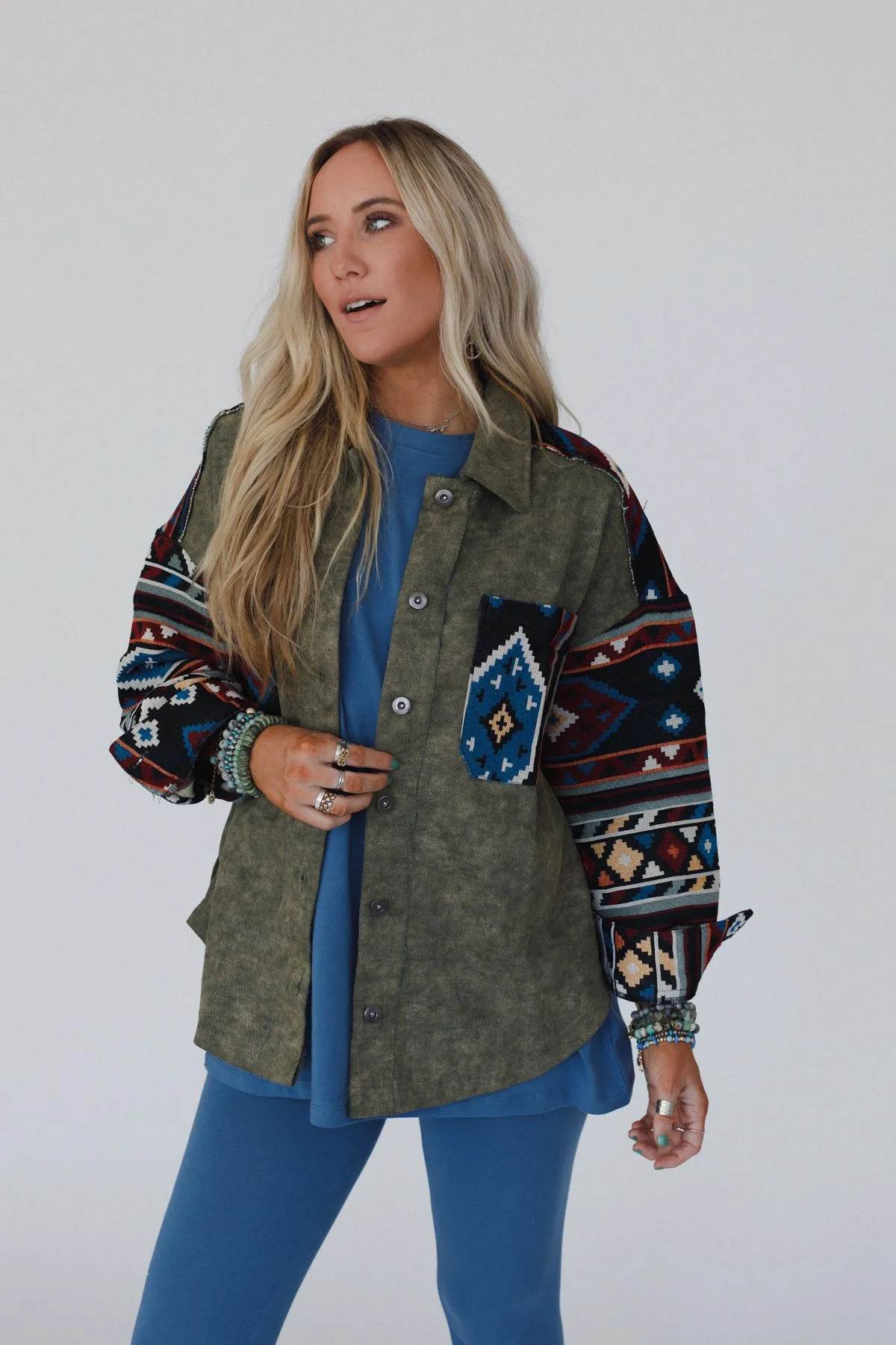 Scout Printed Sleeve Jacket - Olive - Image 5