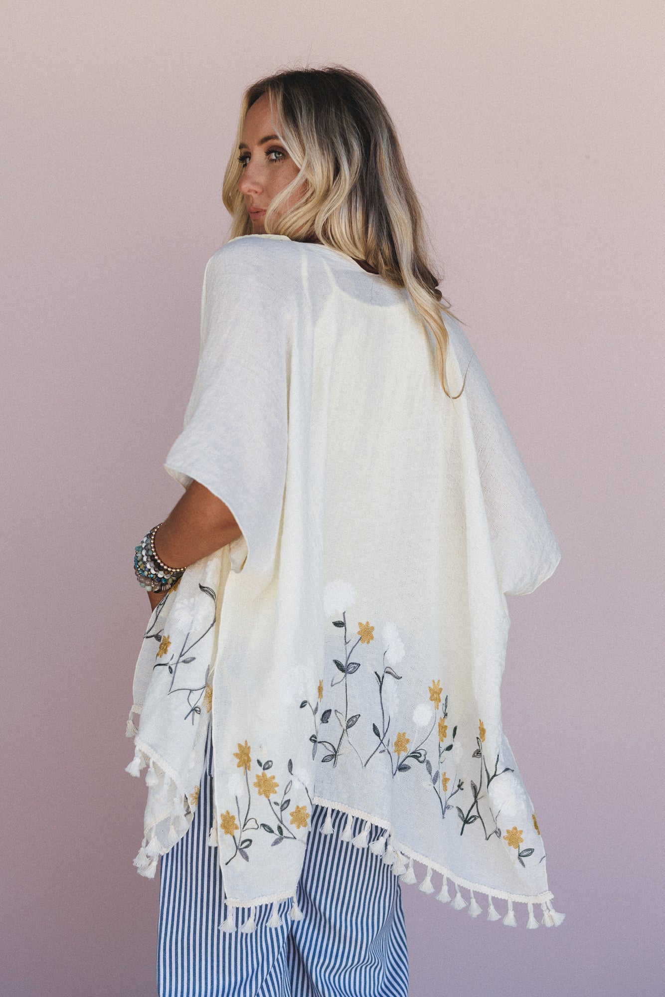 Secret Meadow Embroidered Kimono - Ivory - Image 3