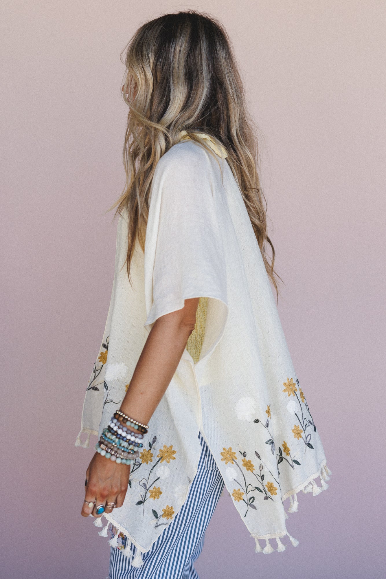 Secret Meadow Embroidered Kimono - Ivory - Image 4
