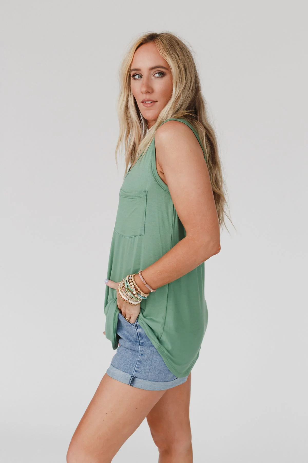 The Nest Shelli Scoop Neck Tank Top - Sage - Image 4