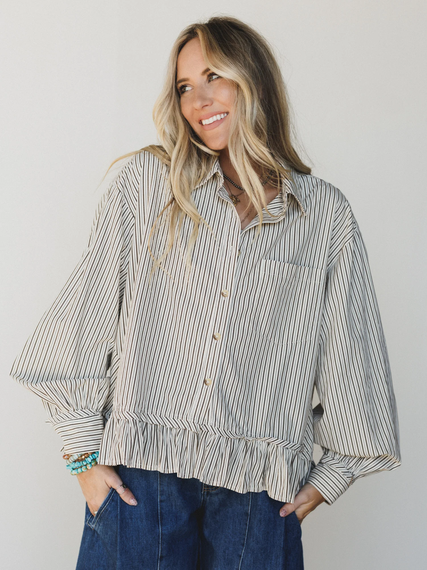 She's A Natural Ruffle Hem Blouse - Ivory