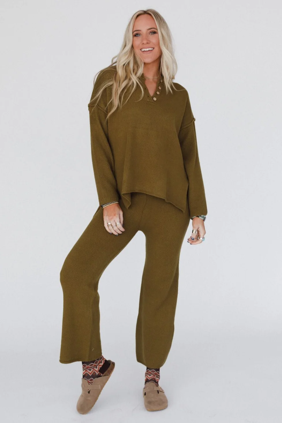 Sierra Slumber Waffle Knit Set - Olive - Image 2