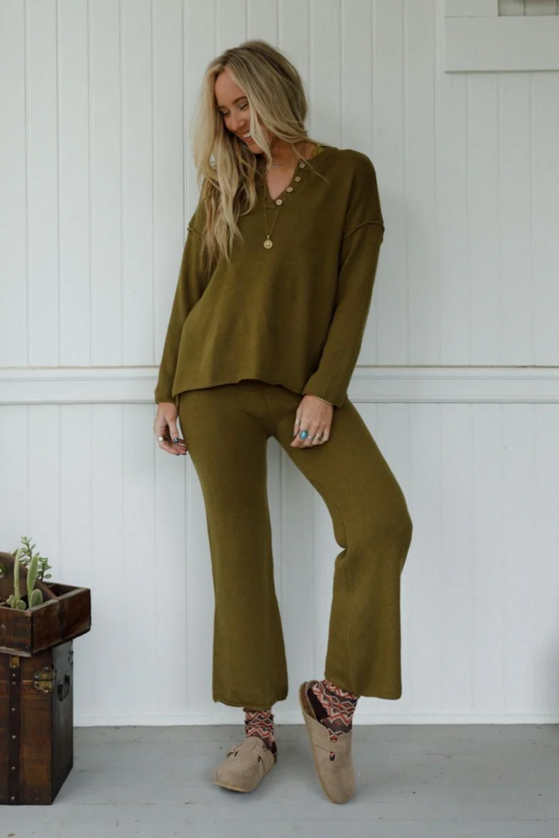 Sierra Slumber Waffle Knit Set - Olive - Image 8