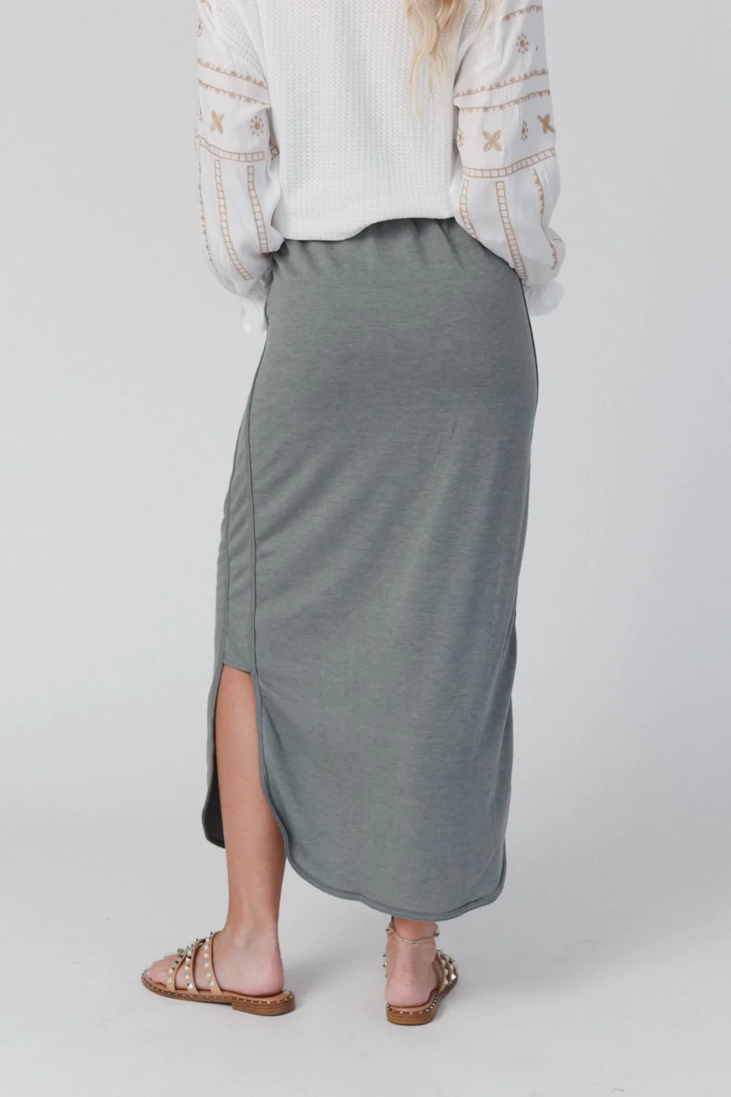 The Nest So Comfy Drawstring Maxi Skirt - Light Olive - Image 4