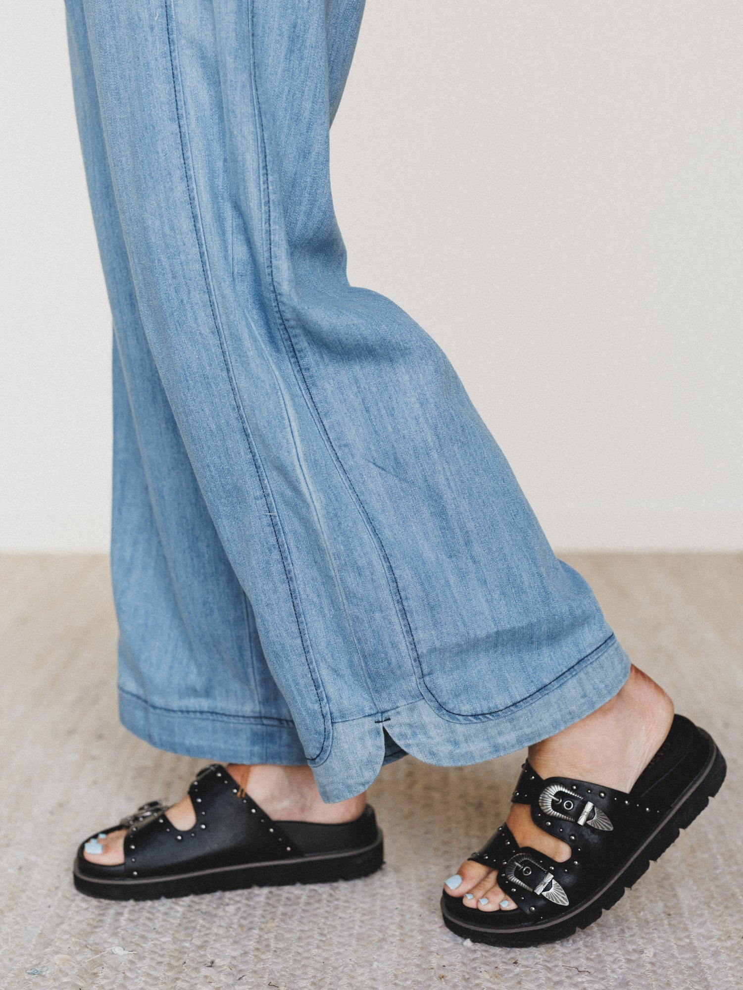 So Comfy Wide Leg Denim Pant - Light Indigo - Image 4