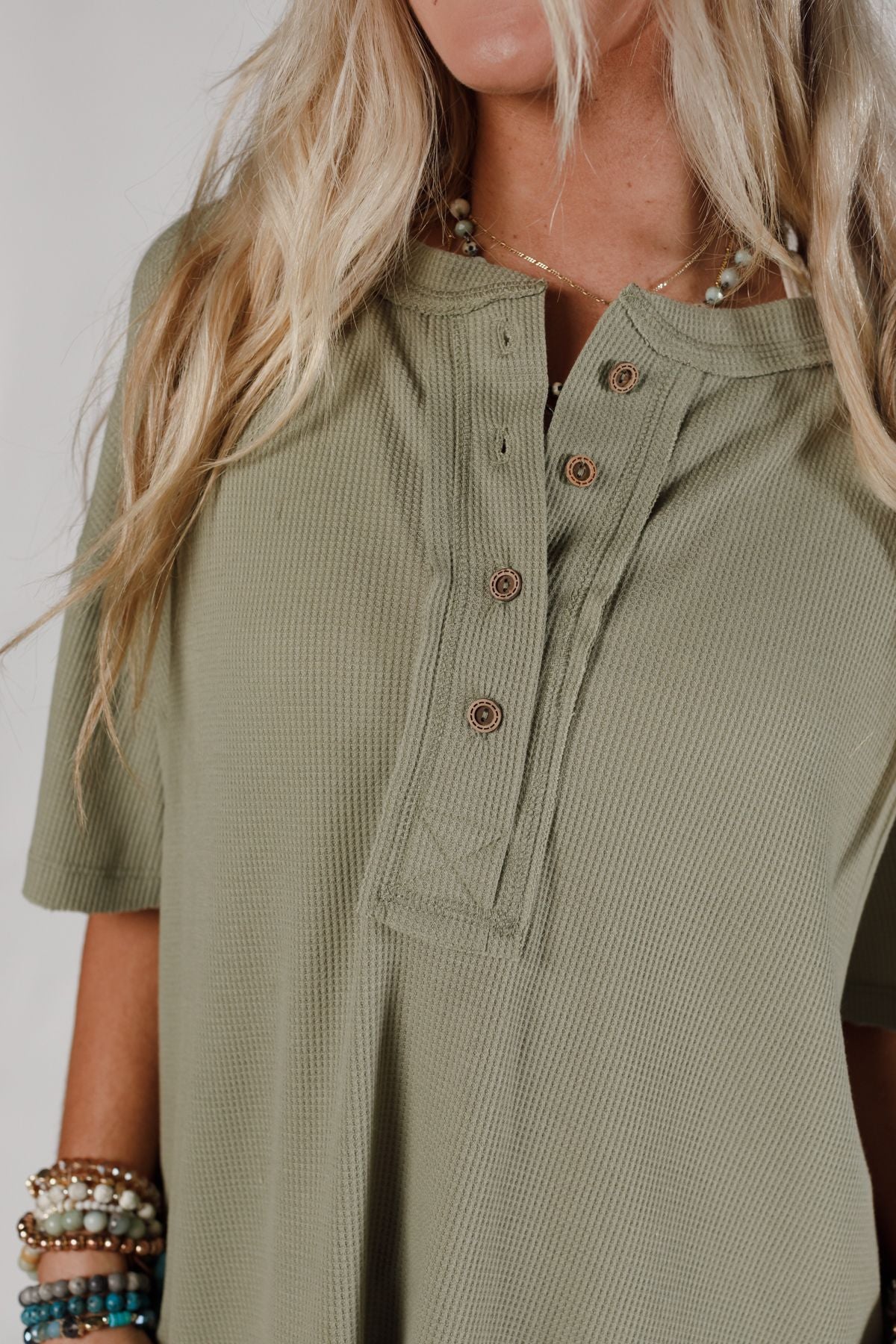 The Nest Soft Plume Henley Top - Sage - Image 5